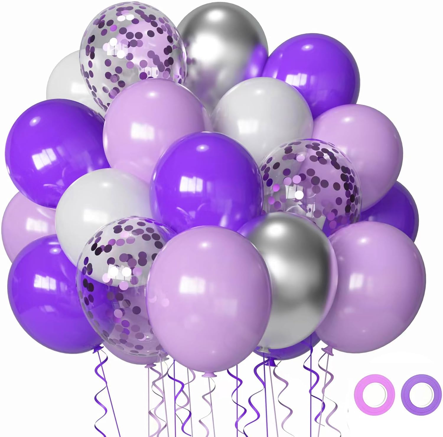 Globos de fiesta de color morado y blanco, 50 globos morados y blancos de 12 pulgadas, globos de látex morados y blancos para boda, baby shower,
