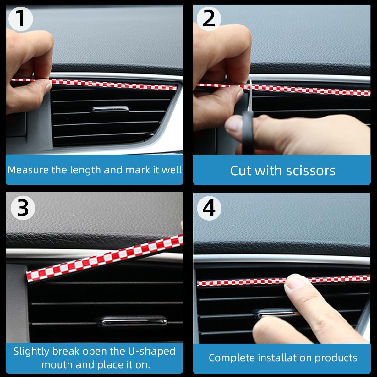 20 tiras decorativas para aire acondicionado de automóvil, impermeables, flexibles, para salida de aire automático, borde brillante, accesorios