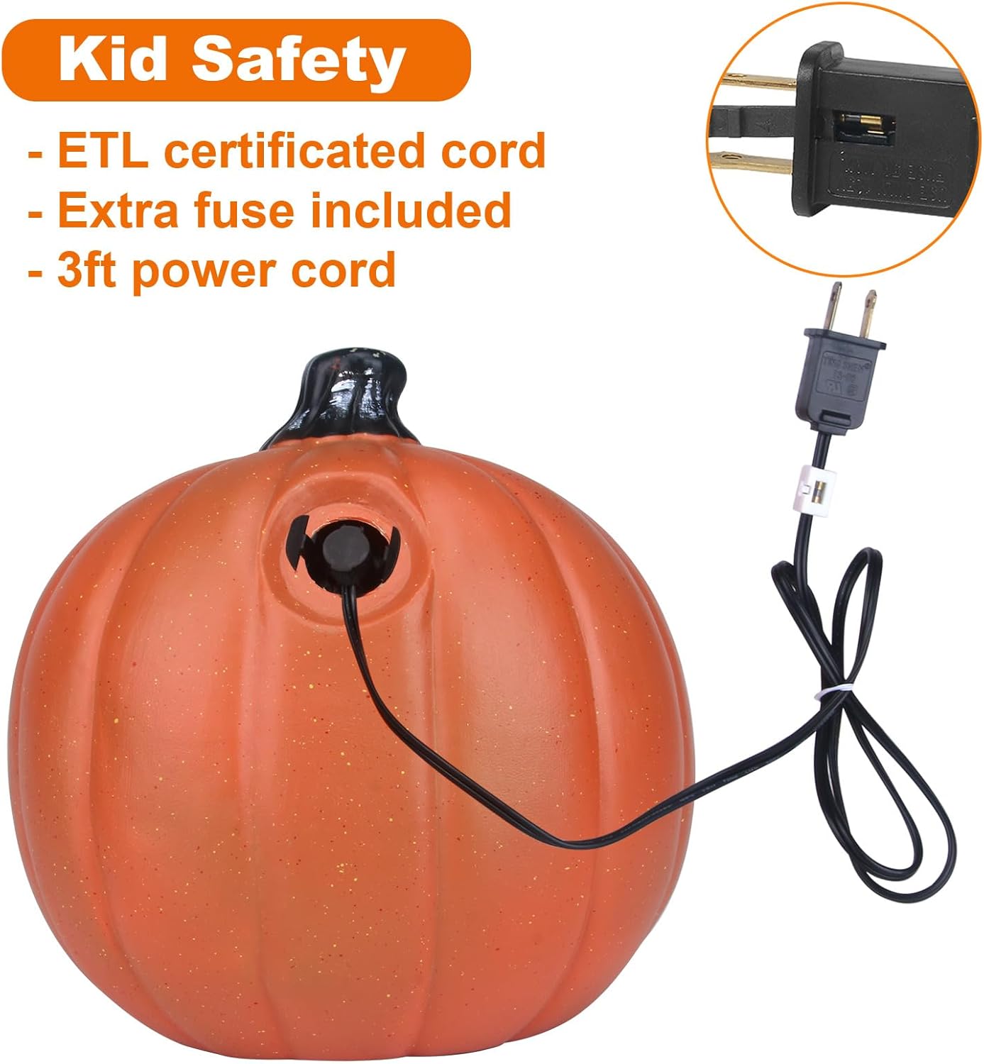 Farol de Halloween, calabaza iluminada con foco LED que funciona con pilas, decoración de calabaza para interiores y exteriores, 10pulgadas