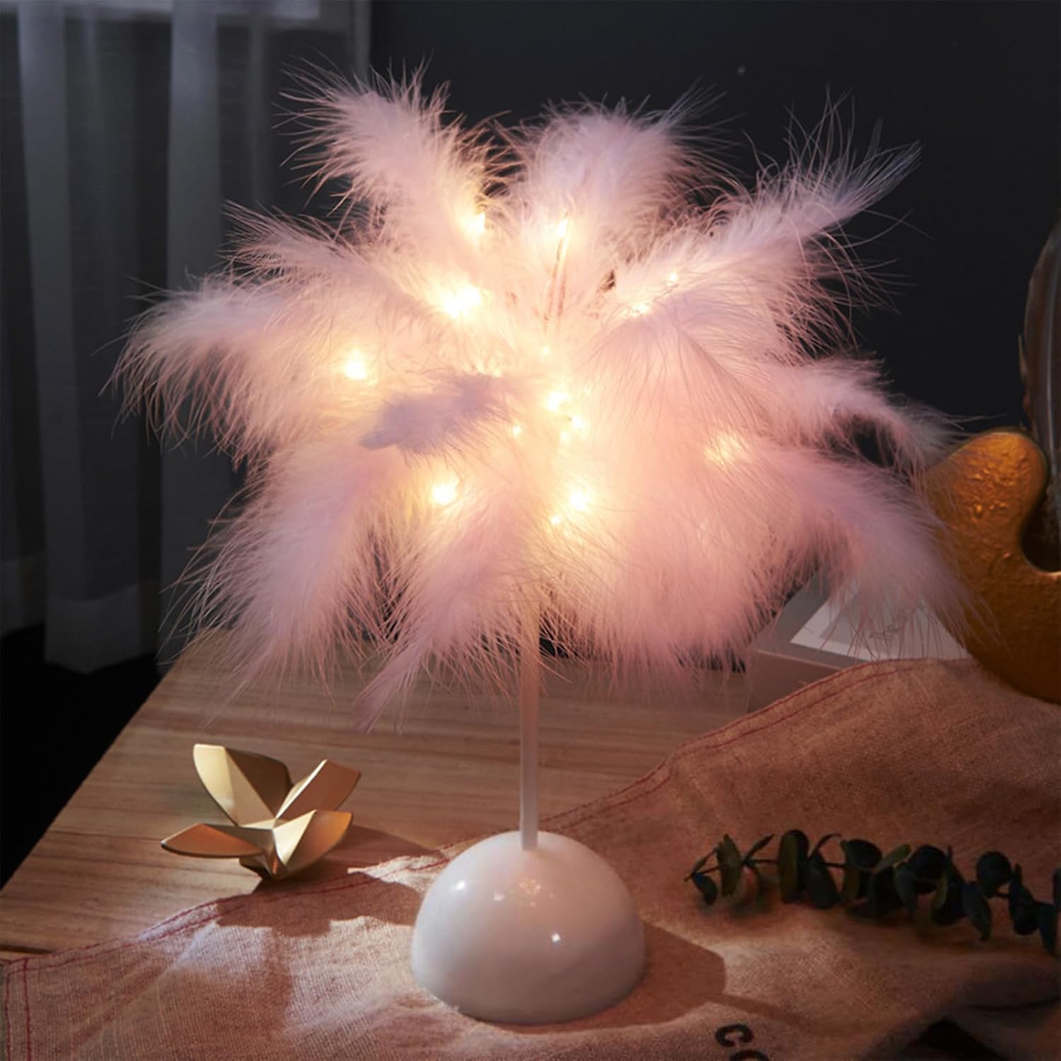 CENGNIAN Moderna lámpara de mesa de plumas, lámpara de noche, funciona con pilas, lámpara de mesa LED para dormitorio, sala de estar, fiesta, boda,