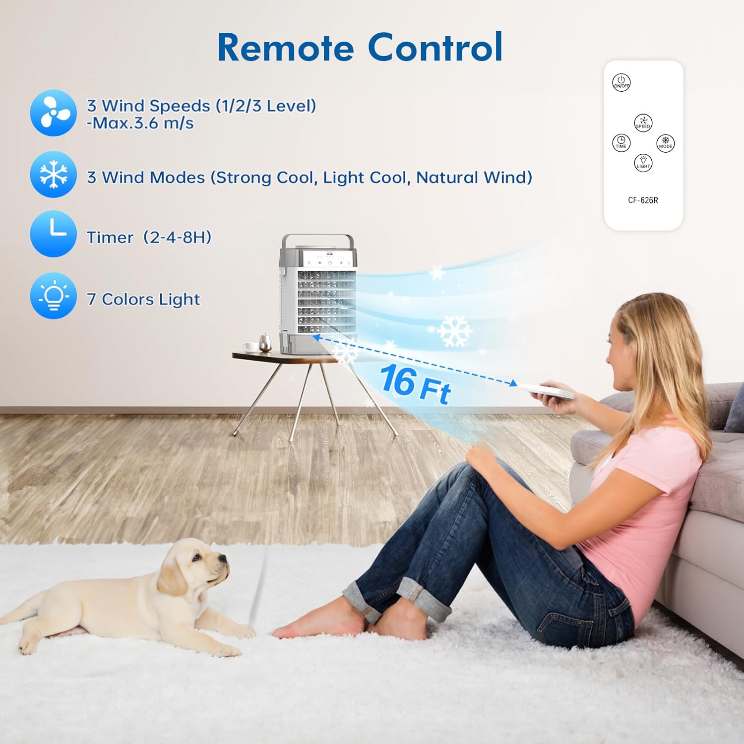 Aire acondicionado portátil, aire acondicionado portátil con control remoto, mini unidad de CA portátil personal para habitación, 3 velocidades de