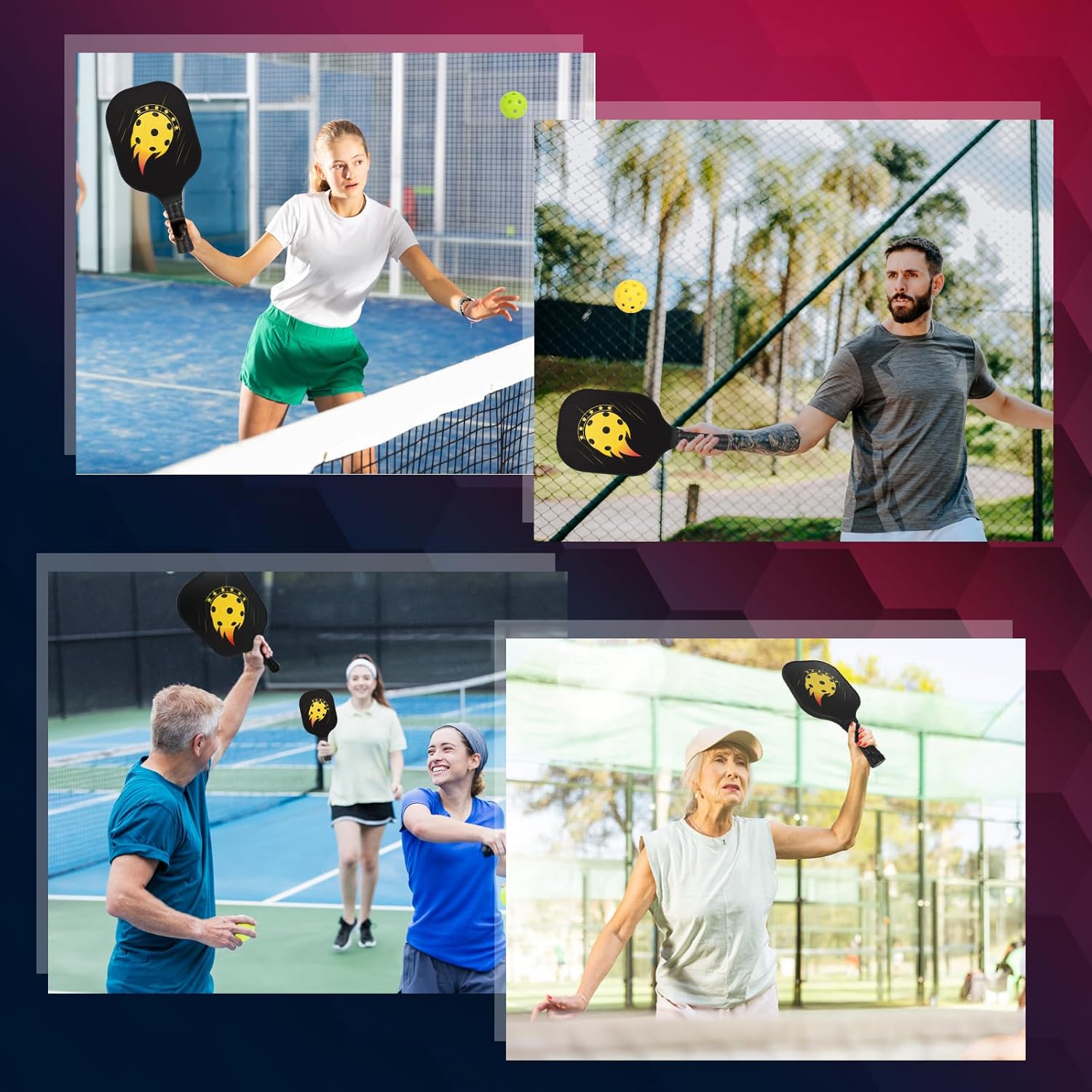 Juego de palas de pickleball  2 paletas de fibra de vidrio, 4 bolas, bolsa de transporte  Juego de paletas de pepinillo compatible con USAPA,
