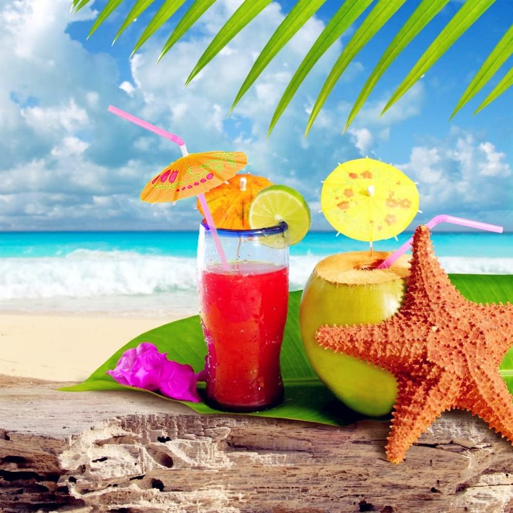 100 popotes para beber paraguas, pajitas de plástico para fiestas, popotes tropicales hawaianos flexibles, flexibles, para cóctel, playa, Luau, bar,