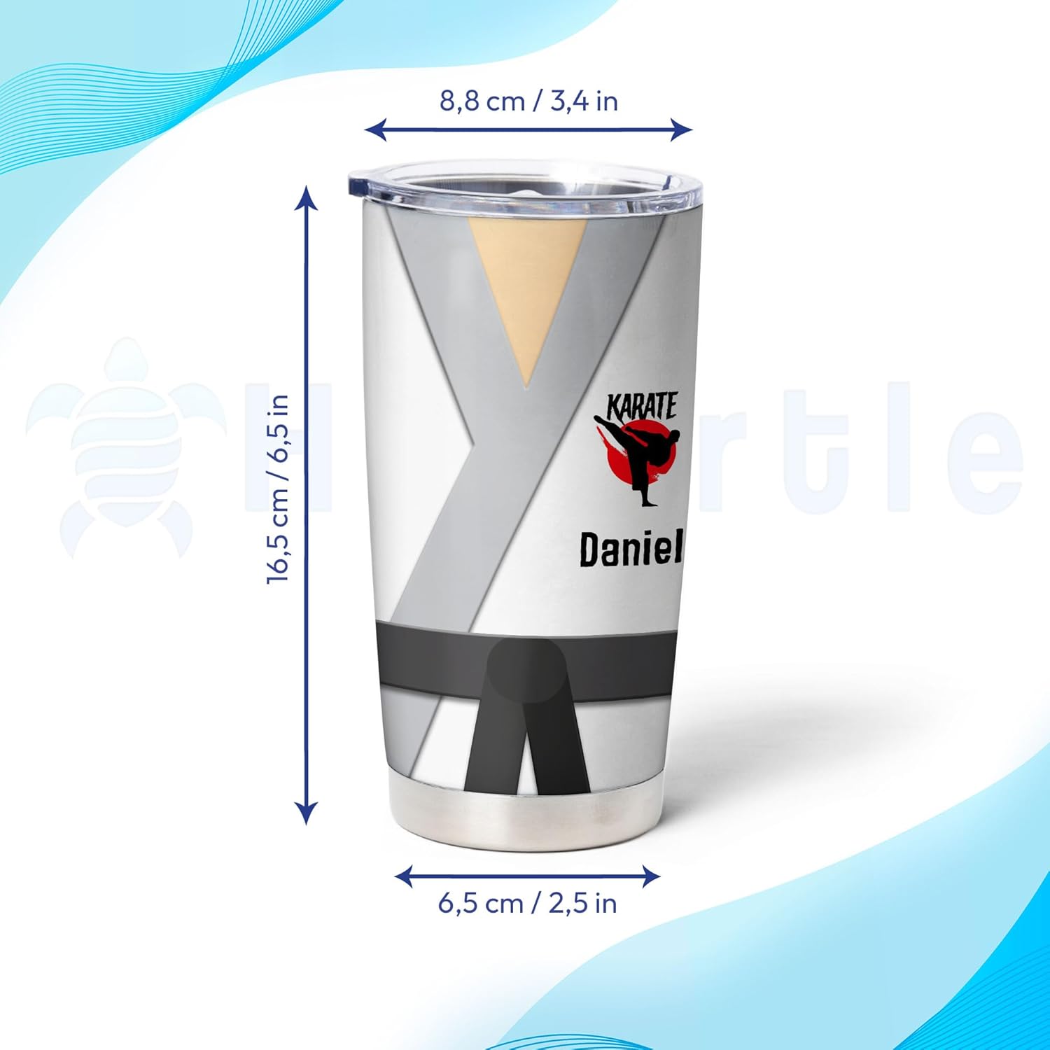 Hyturtle Taza de café personalizada de acero inoxidable para hombre, con texto divertido, información nutricional, con tapa, cinturón negro, artes