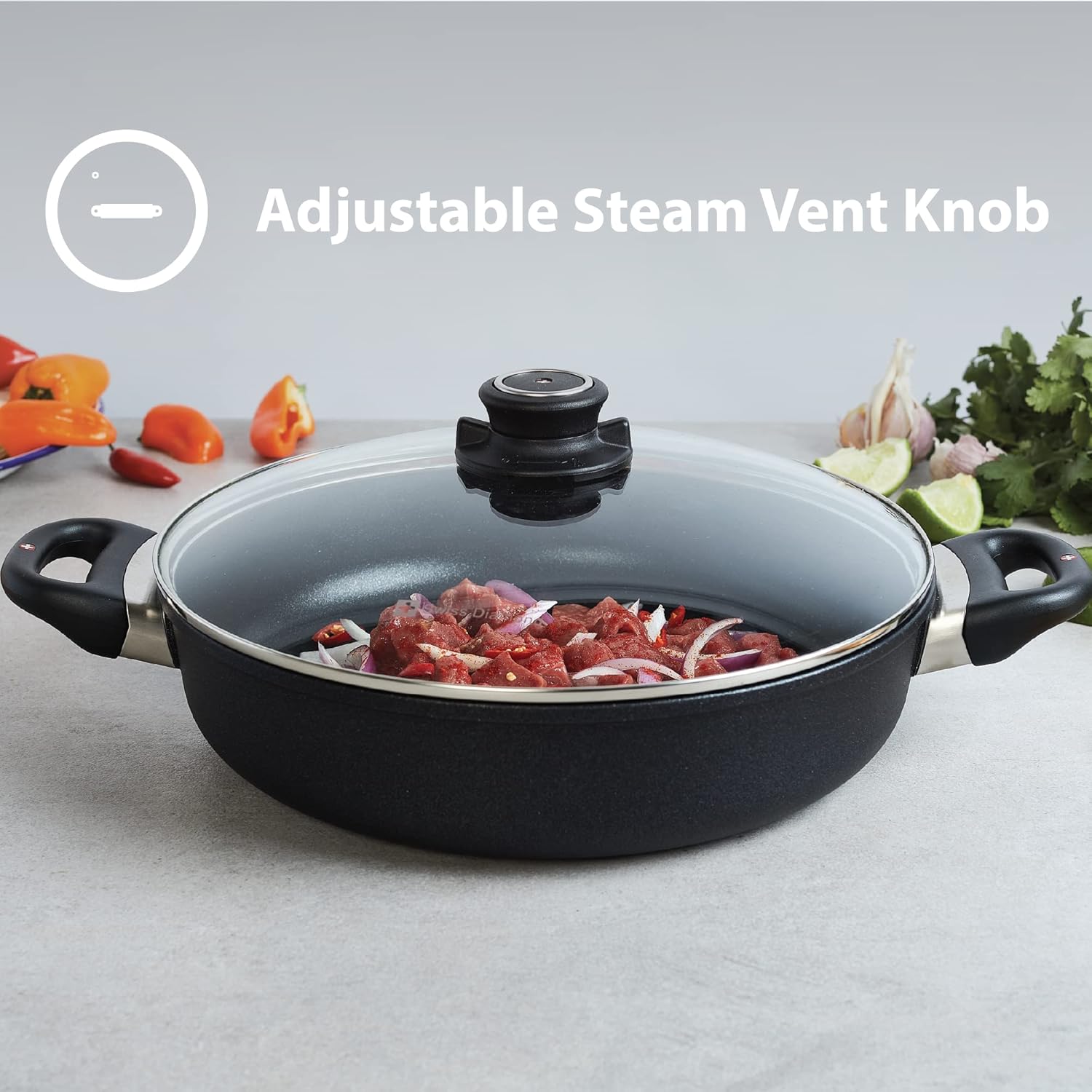 Swiss Diamond Wok Wok HD antiadherente de aluminio recubierto de diamante de inducción de 12.5 pulgadas (5.3 cuartos), incluye tapa, sin PFOA, apto