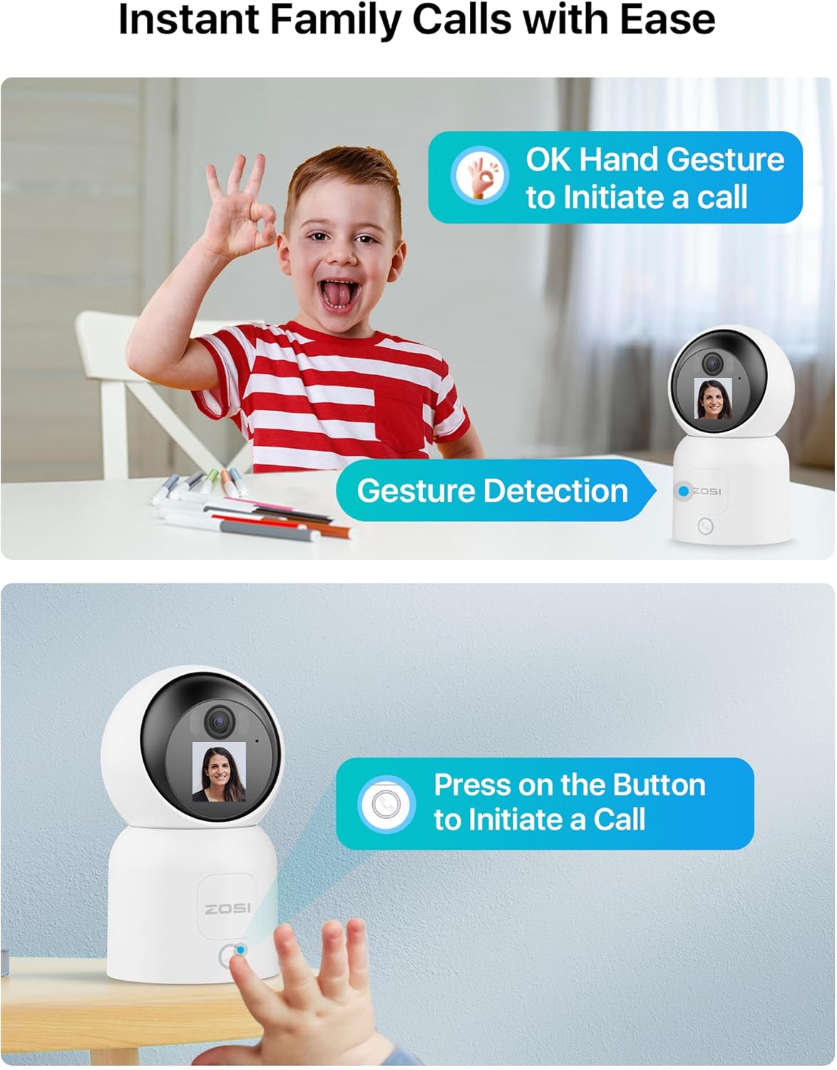 ZOSI Cámara de seguridad de video de 2 vías de 4 MP, C519M 360 View Baby  Pet Dog Monitor, 2.5K Plug-in 2.4G5G WiFi Cámara inteligente para