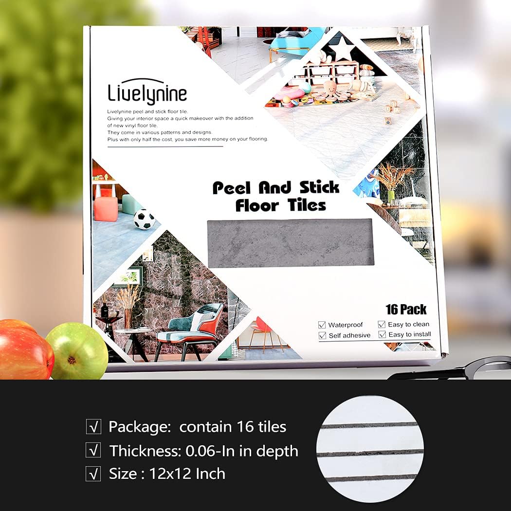 Livelynine 16-Pack Grey Slate Flooring Peel and Stick Floor Tile Waterproof Vinyl Flooring Sheet Self Adhesive Floor Tiles for Bathroom Laminate