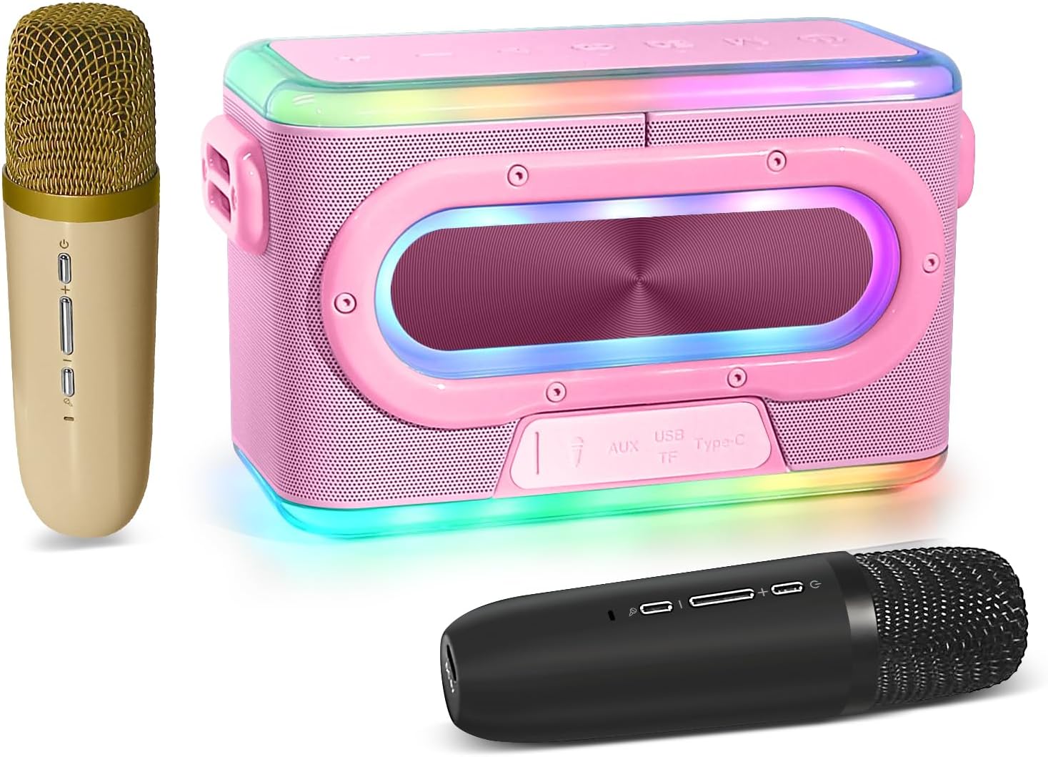Altavoz de reverberación de 80 W, máquina de karaoke inalámbrica BT con 2 micrófonos, sistema PA alimentado por batería para adultosniños, fiesta en