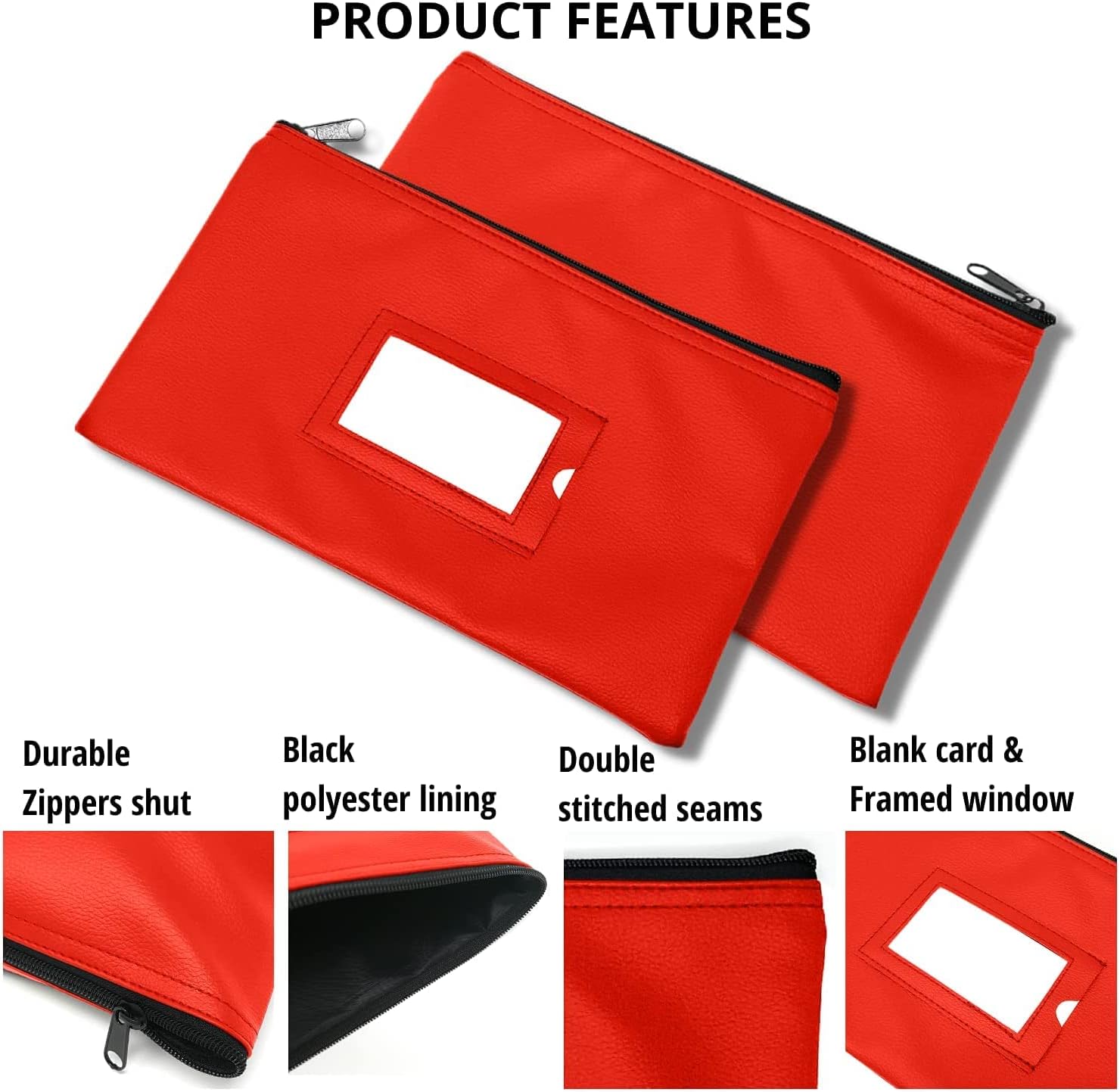 Bolsa de depósito con cremallera  Rojo y naranja  11 x 6 pulgadas  Cuero sintético duradero para dinero en efectivo monedero monedero para hombres y