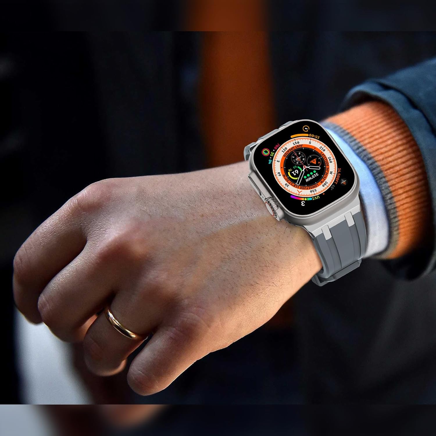 NewWays Correa para Apple Watch Ultra Band de 1.929 in, 1.772 in, 1.732 in, 1.654 in, 1.614 in, 1.575 in, 1.496 in, para hombres, correa de goma de