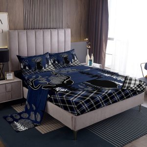 Juego de sábanas bajeras planas de ciervo del bosque para niños y niñas, juego de sábanas de cuadrícula a cuadros de búfalo blanco y negro, juego de Juego de sábanas bajeras planas de ciervo del bosque para niños y niñas, juego de sábanas de cuadrícula a cuadros de búfalo blanco y negro, juego de