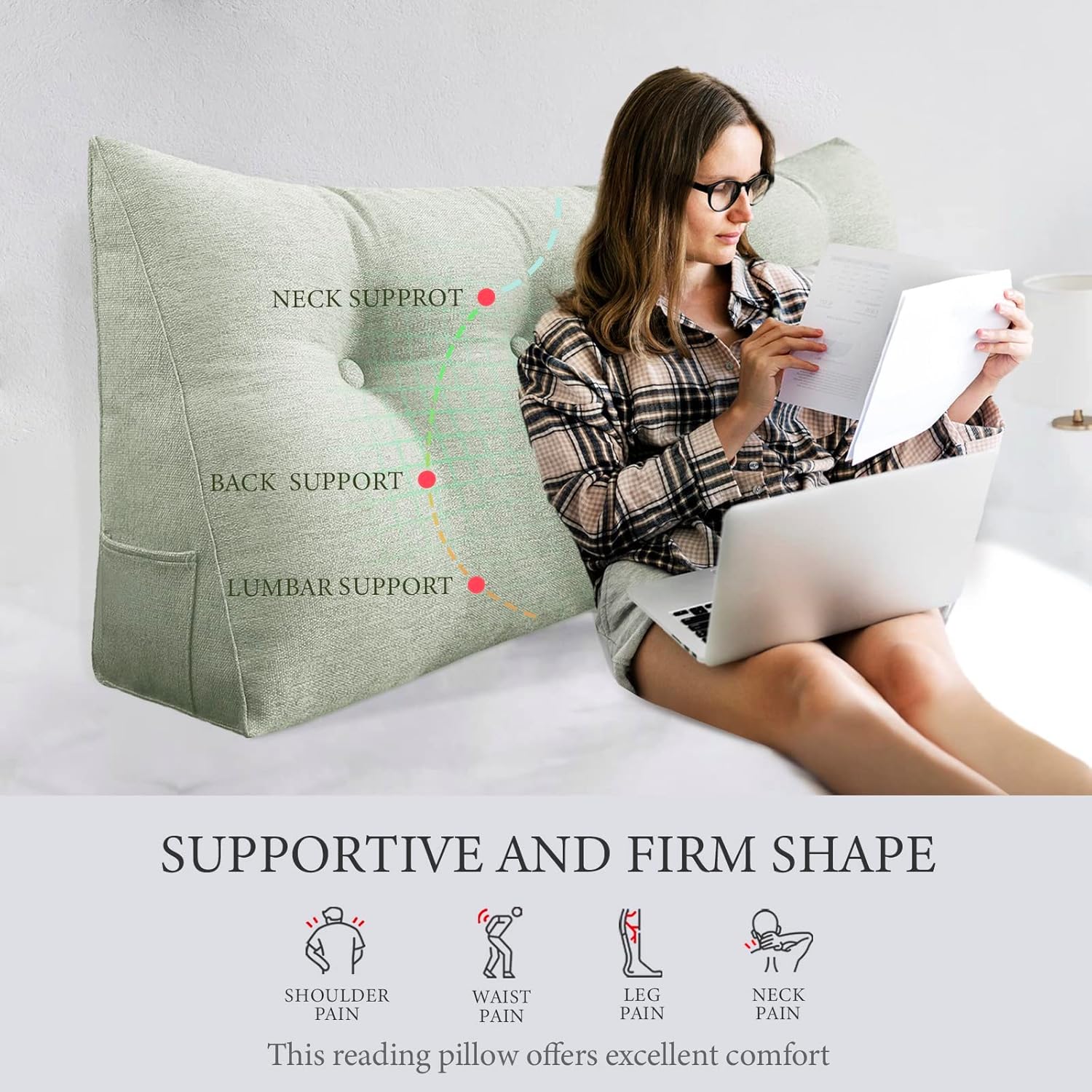 Almohada de cabecero de cuña tamaño King, almohada grande para cama, almohada de lectura triangular, almohada de apoyo para la espalda para sentarse
