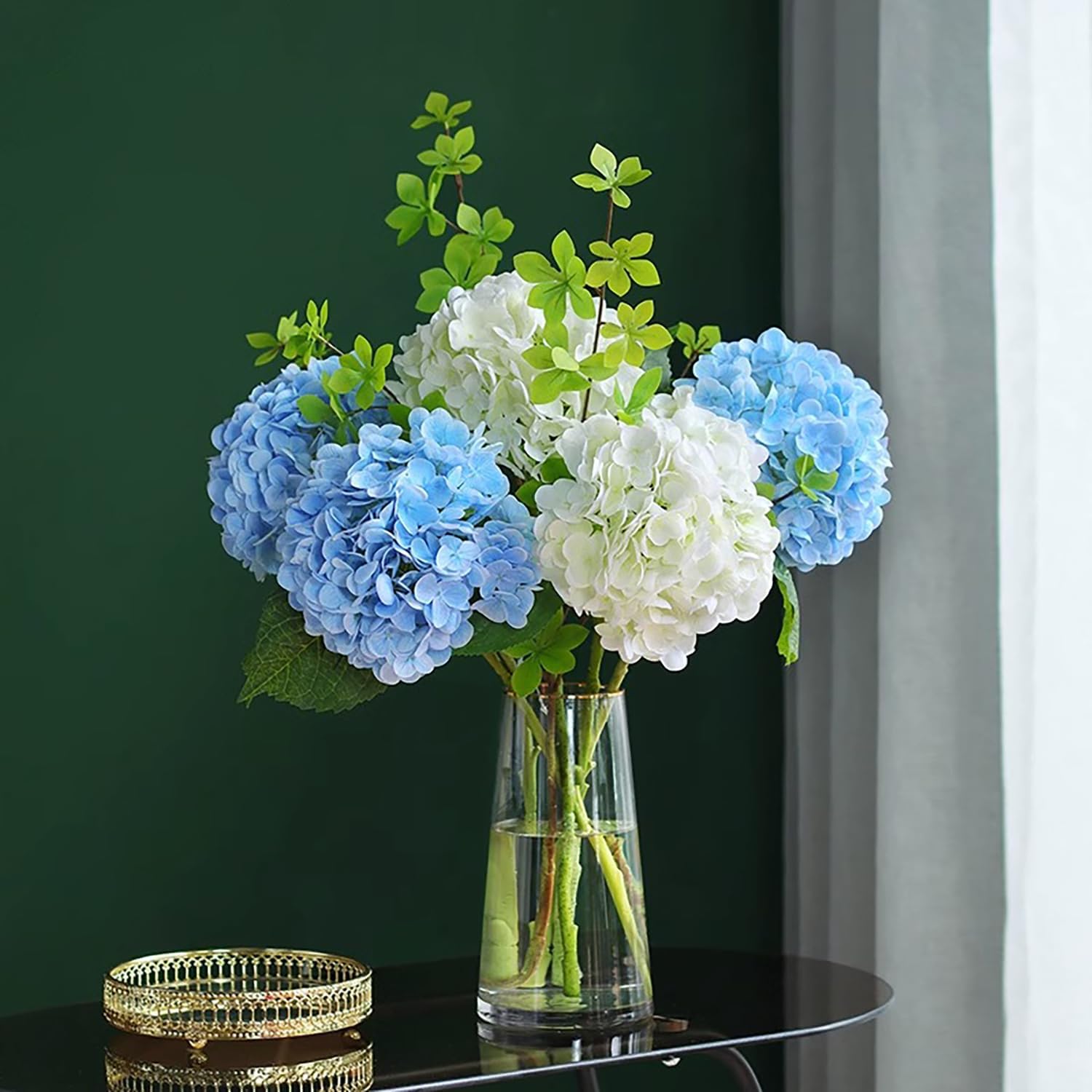 Flores de hortensias artificiales, 4 tallos de hortensias artificiales de tacto real de 21 pulgadas para regalos del día de San Valentín, bodas de