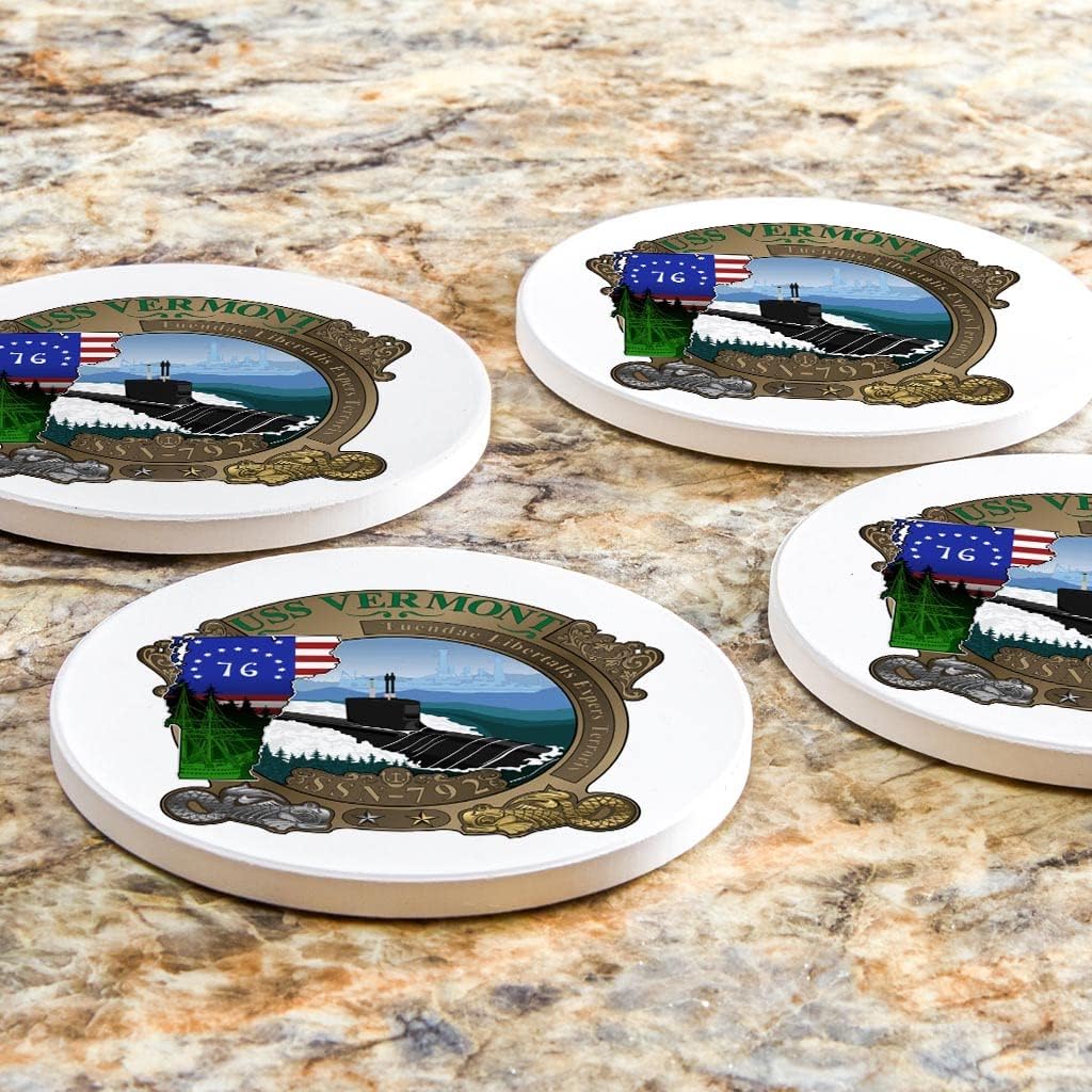 USS Vermont (SSN-792), Joyride Home Decor, 4 posavasos de cerámica, posavasos circulares de 4 pulgadas, juego de 4, parte trasera de corcho