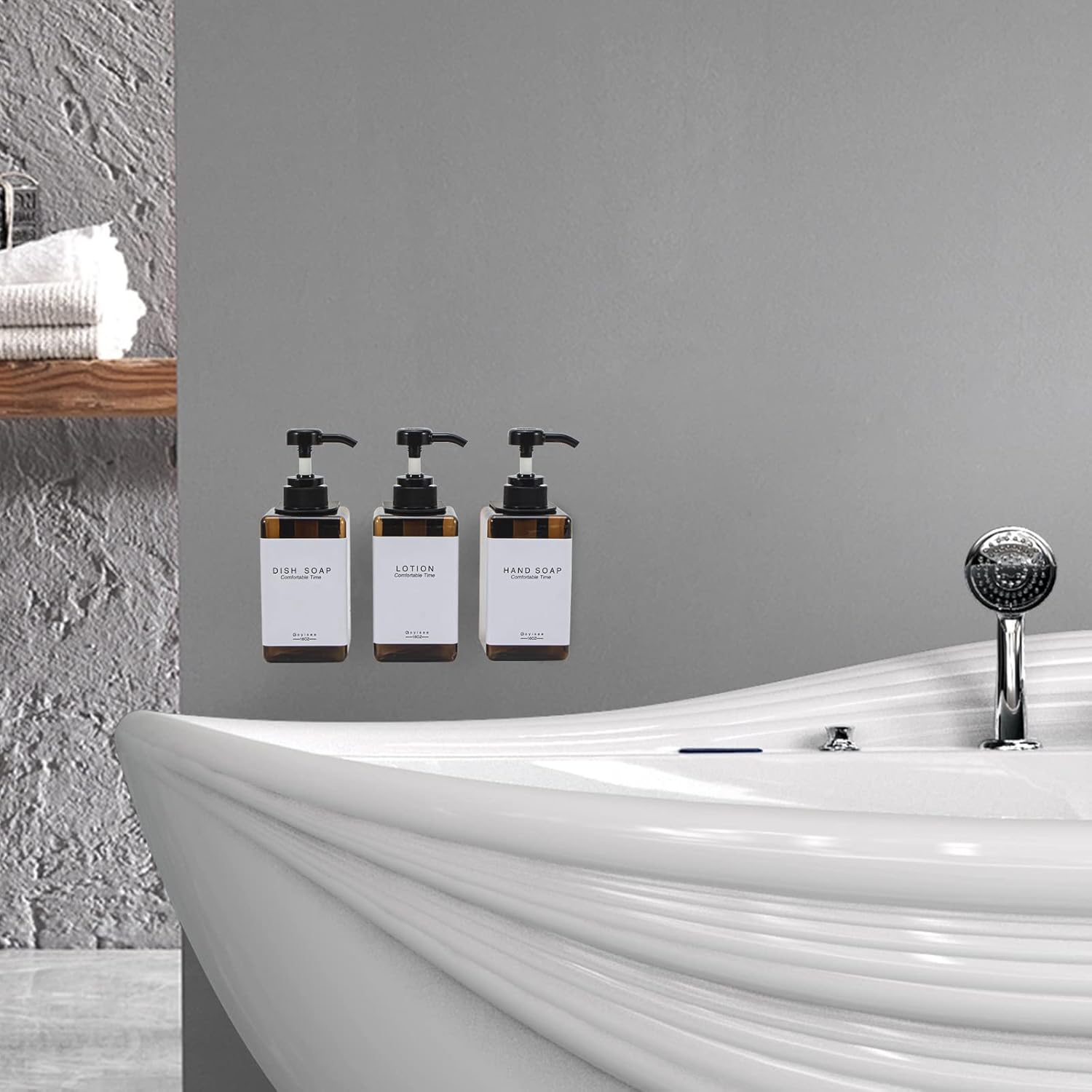 Dispensador de champú y acondicionador para pared de ducha, 3 cámaras, dispensador de jabón de ducha cuadrado sin taladros, montaje en pared con