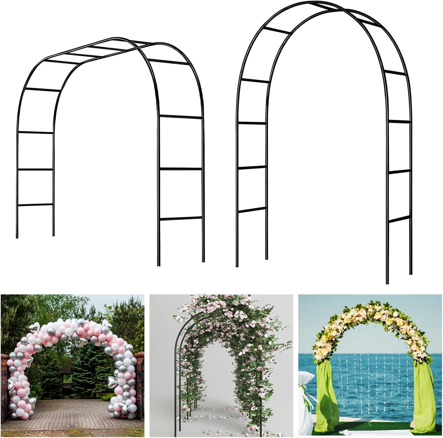 Pérgola de metal de 7.9 pies de alto x 4.6 pies de ancho, se monta libremente 3 tamaños, para varias plantas trepadoras, bodas, jardín, arco,