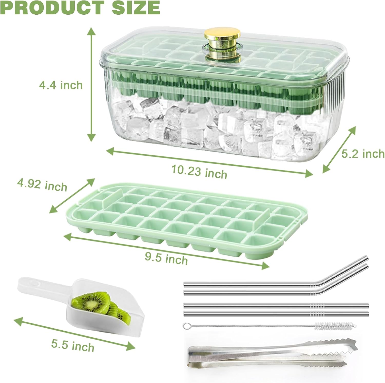 Bandeja para cubitos de hielo con tapa y contenedor, 64 bandejas de hielo para congelador con contenedor, bandeja para cubitos de hielo Doonly fácil