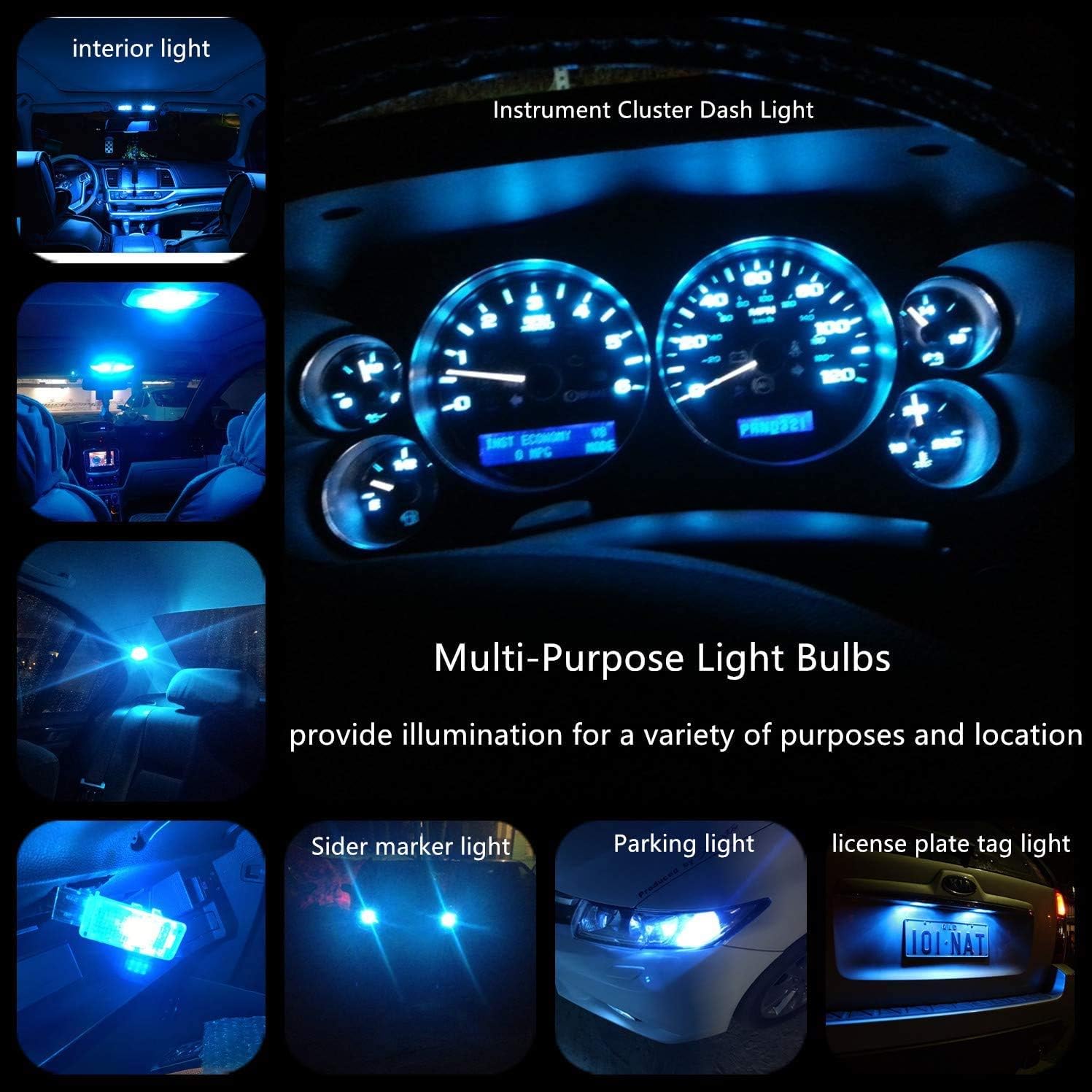 Bombillas LED T10 194 en miniatura de cuña azul W5W 2825 158 192 168 194 12V para luces laterales de coche, cúpula mapa, puerta, placa de matrícula