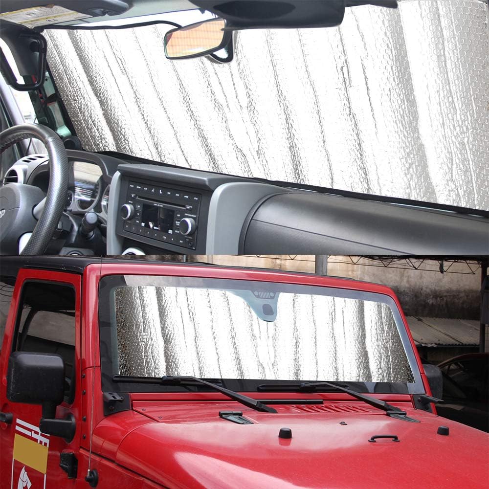 Winunite Parasol para parabrisas compatible con Jeep Wrangler TJ JK JKU 24 puertas 1997-2017  Protector térmico para ventana delantera de automóvil,