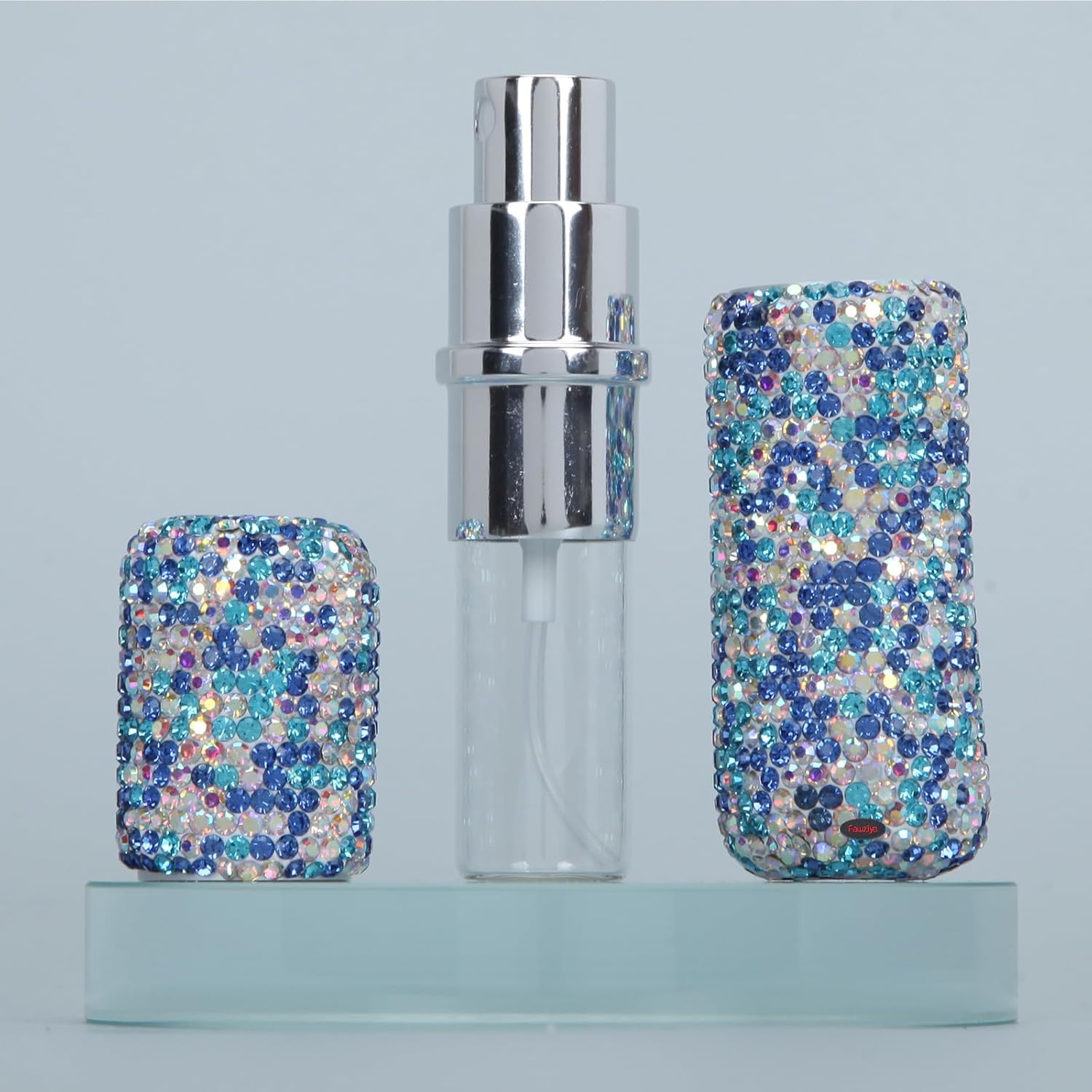 Fawziya Botellas de spray cosméticas recargables Bling Rhinestone 0,4 oz botella de perfume de vidrio mediana -AB Black