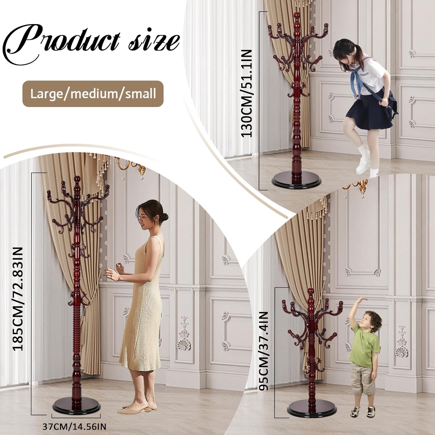 Zacammy Perchero de madera maciza independiente con 14 ganchos, para entrada, pasillo, árbol, dormitorio, perchero para sombreros, fácil montaje