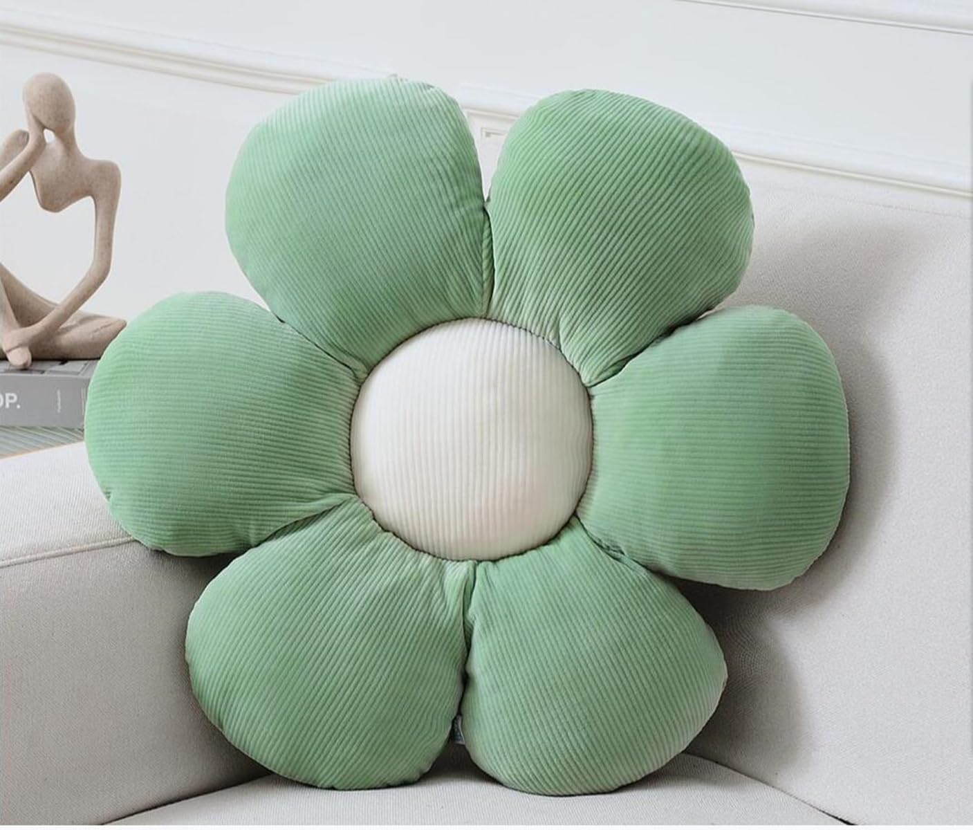 Almohada de flores, cojín en forma de flor para asiento de seis pétalos de 15.75 pulgadas, almohada de felpa de flores verdes, almohadas de piso,