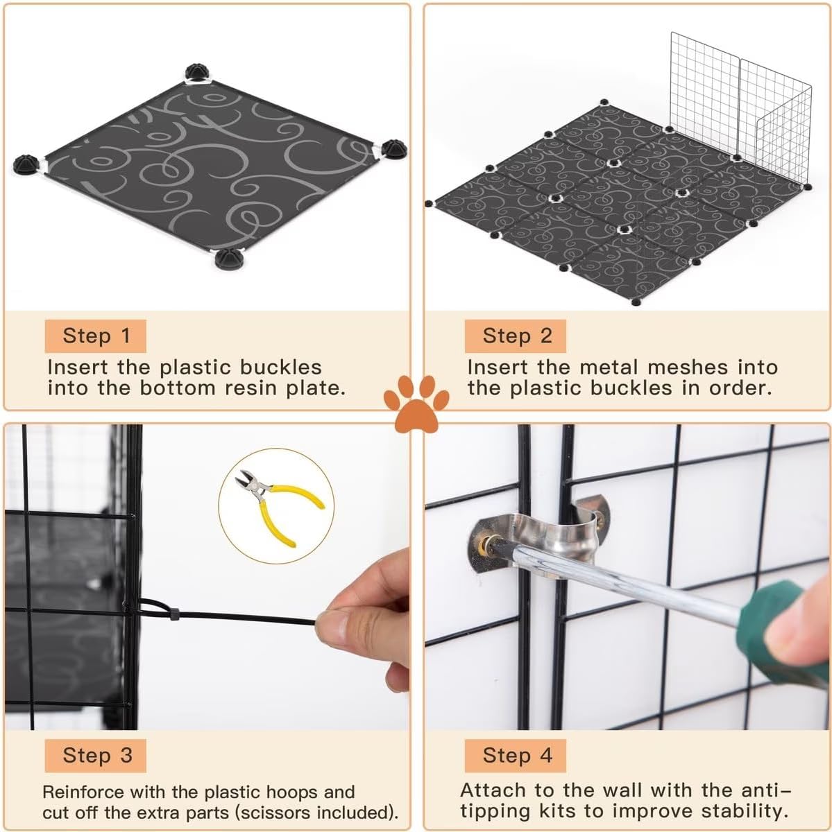 Jaula para gatos de 3 x 3 x 4 niveles, extra grande, para interiores, corralito de 42 x 42 x 72 pulgadas, jaula de alambre para mascotas con 3