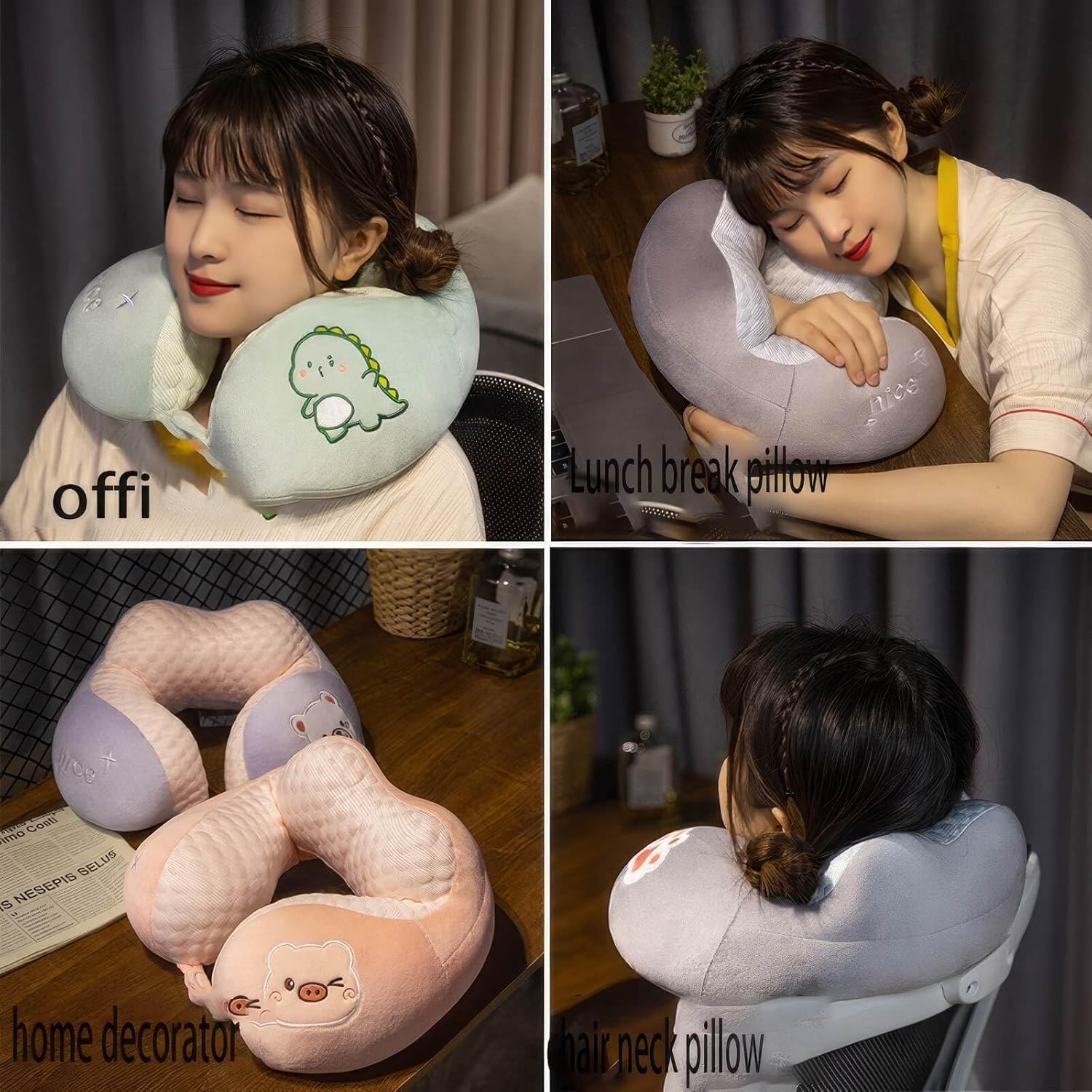 Cool Bingdoudou U-Shaped Neck Pillow Shoulder and Neck Adult Cervical Spine Aircraft Pillow – Comfortable Relief for Travel and Home (Color  B, Size