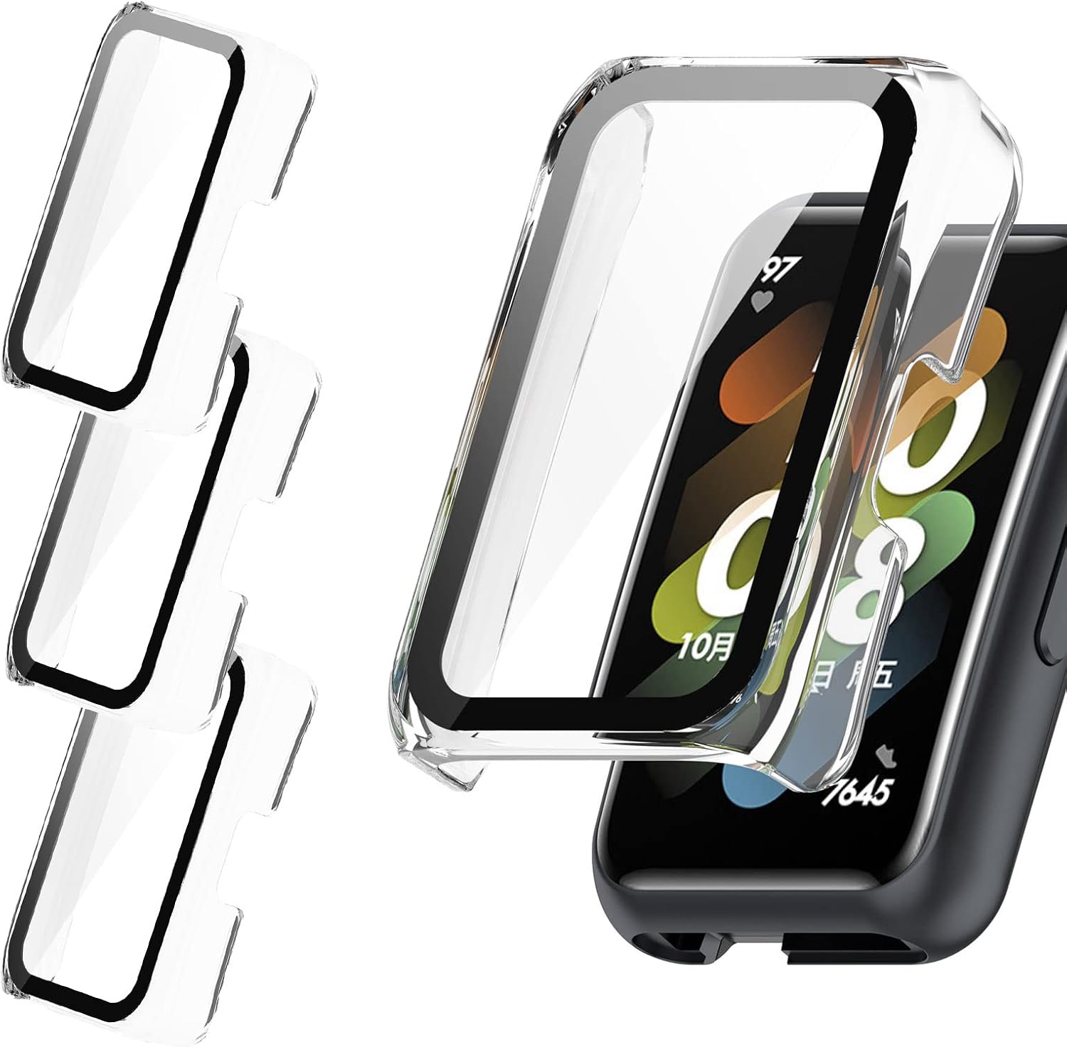 Paquete de 3 fundas de reloj compatibles con Huawei Band 6Honor Band 7 6, protector de pantalla para hombres y mujeres, marco de PC y película