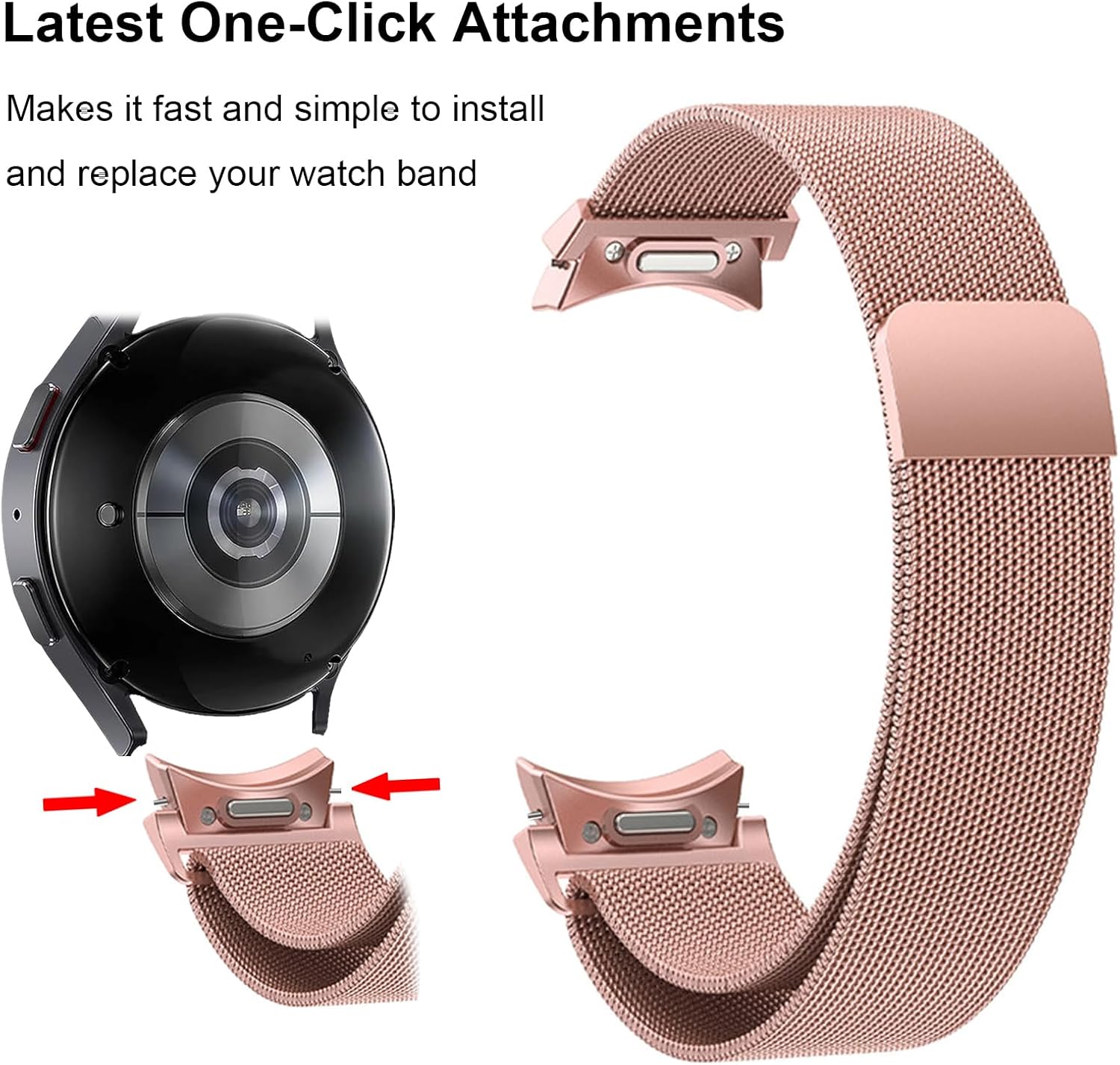 Correas de metal One Click No Gap compatibles con Samsung Galaxy Watch 6 5 4 1.575 in 1.732 inGalaxy Watch 6 Classic Band 1.850 in 1.693 inWatch 5