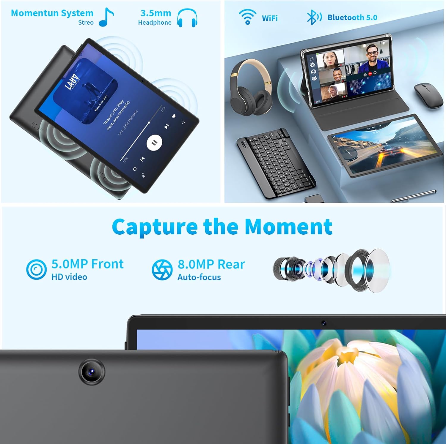 Tablet Android, tableta Android 12 de 10 pulgadas, tableta 2 en 1 con teclado, mouse, funda, lápiz capacitivo, 4 GB de RAM 64 GB ROM 1 TB expandir,