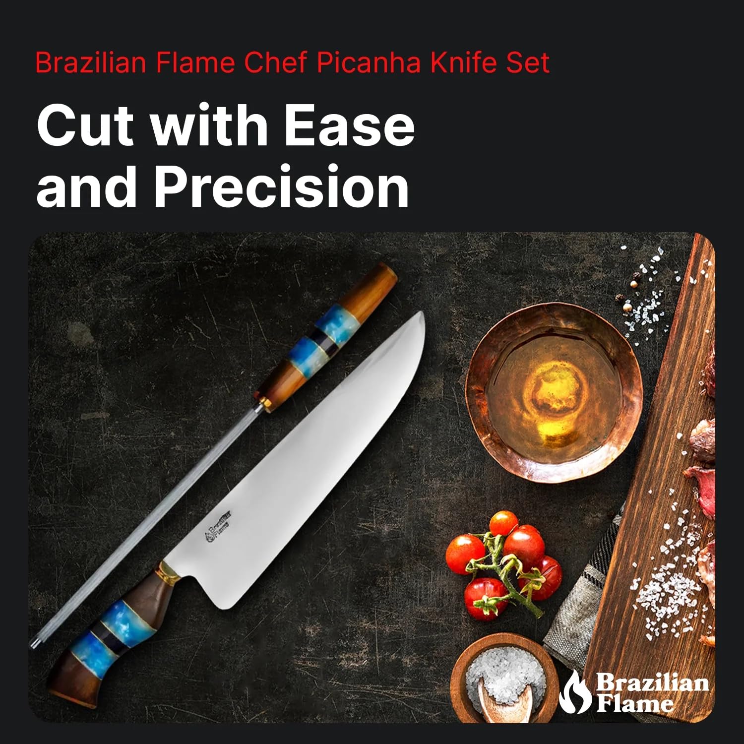 Chef Picanha – Juego de cuchillos de acero inoxidable de 10 pulgadas con afilador, color verde