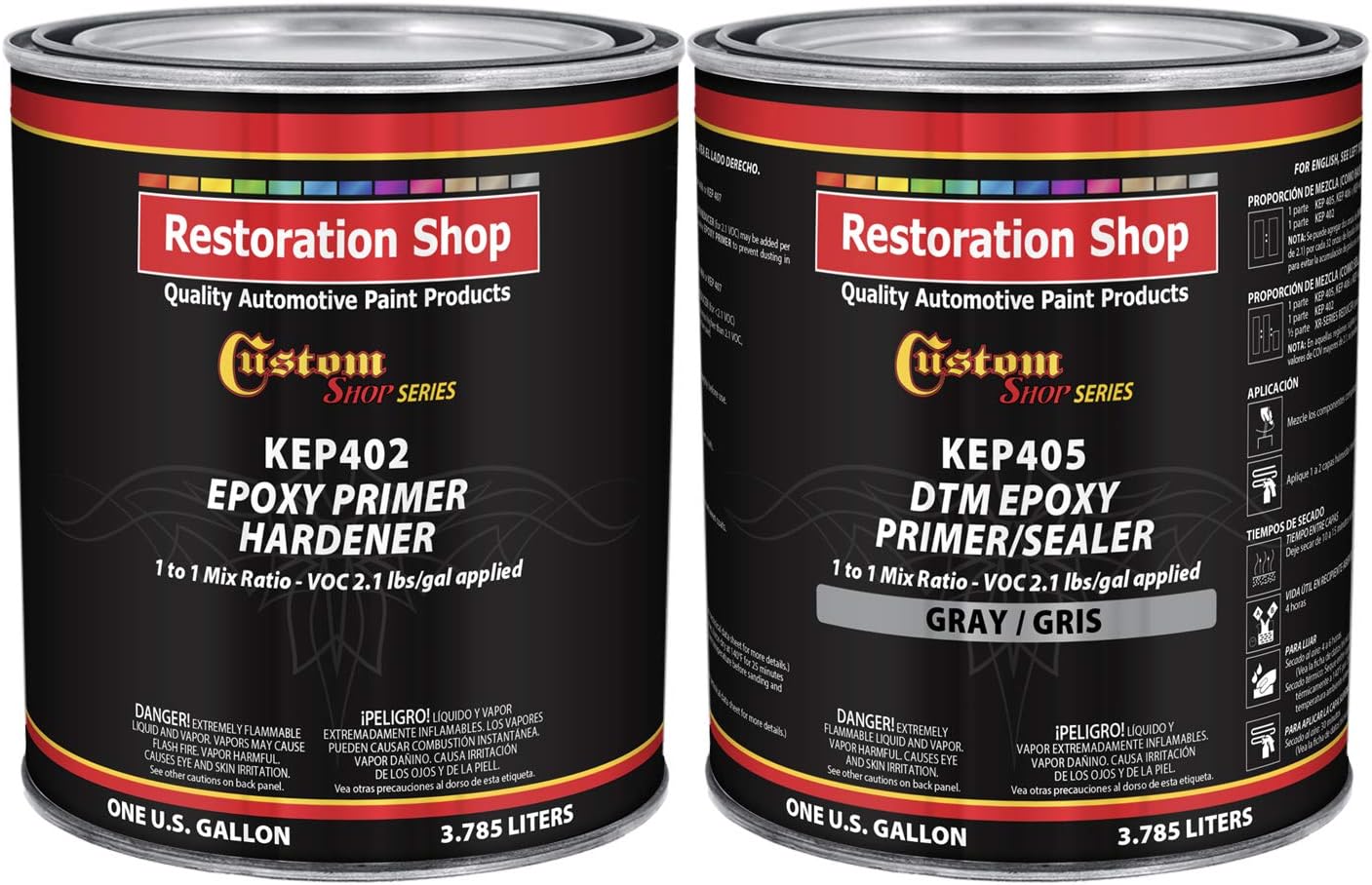 Custom Shop – Imprimaciónsellador epoxi gris 2.1 VOC (kit de 2 galones) anticorrosivo DTM de alto rendimiento para uso automotriz e industrial  1
