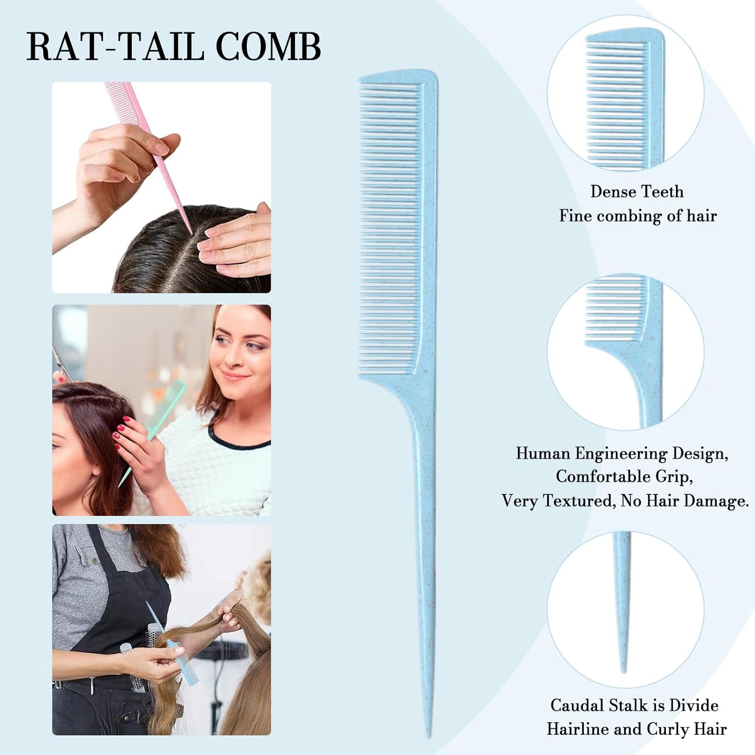 Tinashe Juego de cepillos desenredantes para cabello rizado, cepillo desenredante con cepillo de dientes anchos, peine de cola de rata para separar,