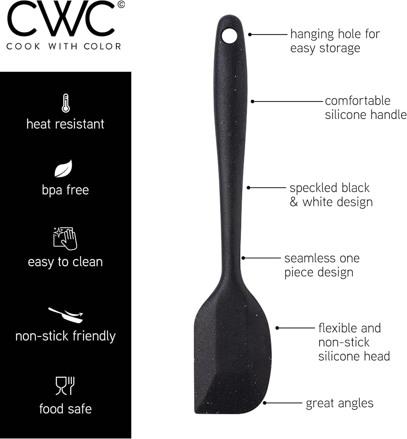 Cook With Color Juego de cinco mini utensilios de cocina  Herramientas de cocina de silicona, batidor, pinzas, espátula, cuchara y cuchara (negro y