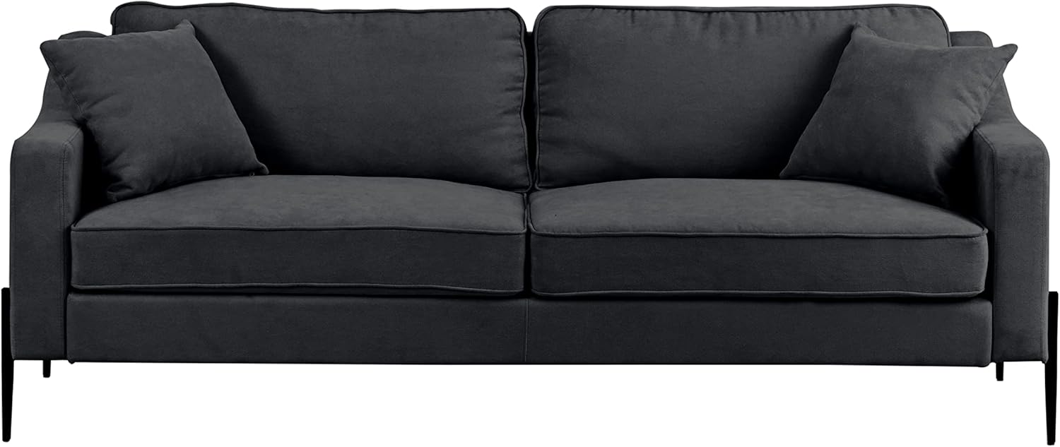 Merax Sofá de dos plazas tapizado moderno con patas de metal, duradero con 2 almohadas, capacidad de asiento para 2-3 personas, 2 plazas, gris