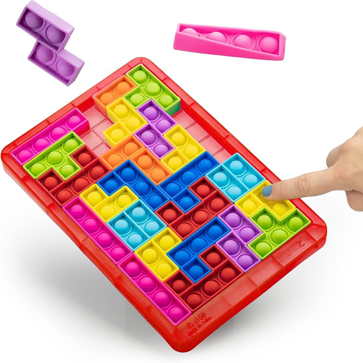 SHEGATO Juguetes para ansiedad Push It Pop, juguete sensorial de burbujas, juguetes para ansiedad Poppits Jigsaw Fidget, tablero de juego de bloque
