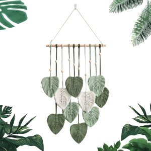 Hojas colgantes de pared de macramé, decoración de pared bohemia con borlas de hojas tejidas con plumas, decoración de pared de plumas de hojas Hojas colgantes de pared de macramé, decoración de pared bohemia con borlas de hojas tejidas con plumas, decoración de pared de plumas de hojas