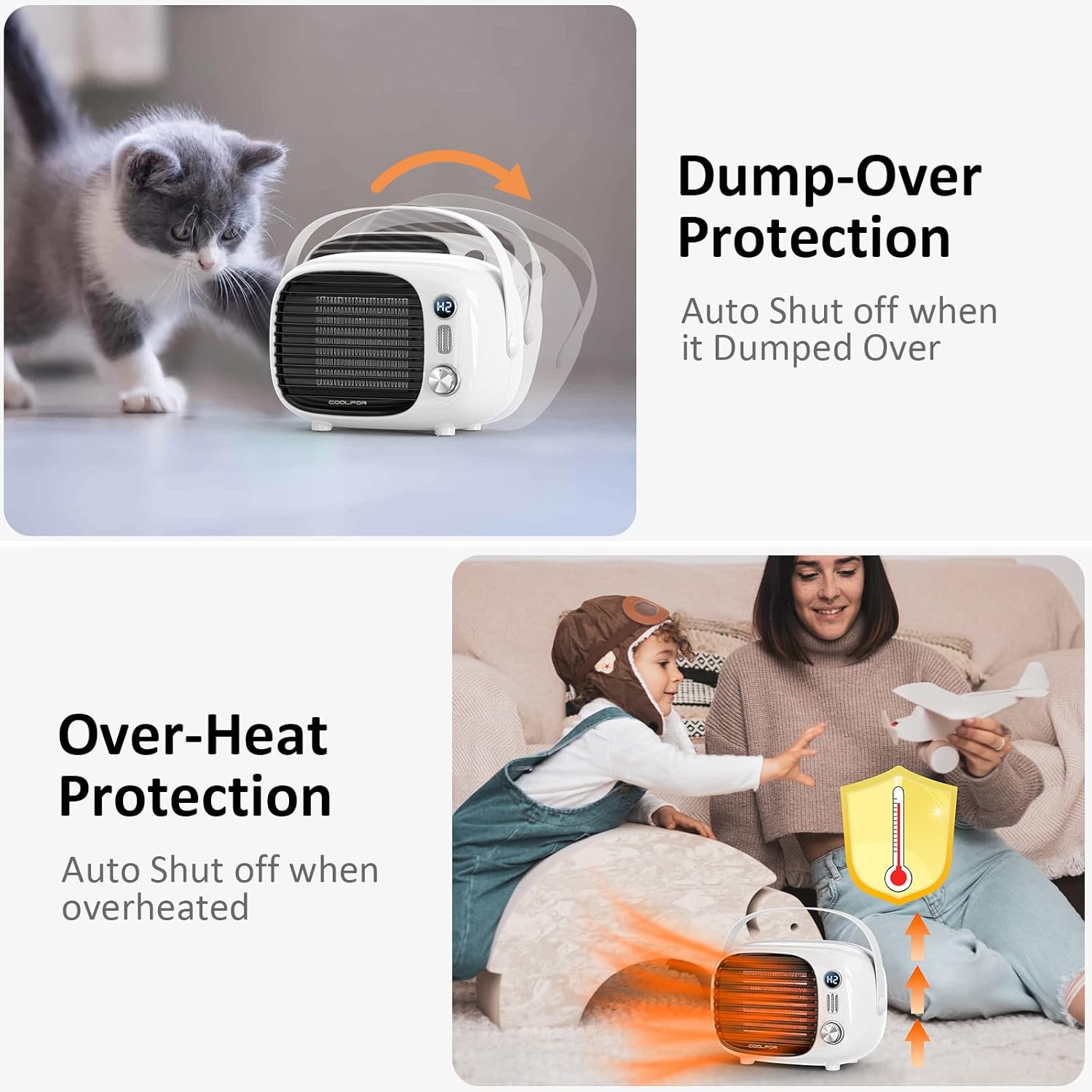 Coolfor Calentador de espacio, calentador de escritorio de calentamiento rápido con control de temperatura, ventilador de cerámica seguro y