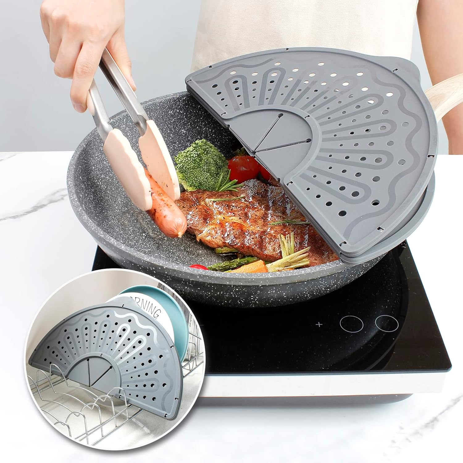 Pantalla de silicona contra salpicaduras para sartén de 10, 11 y 12 pulgadas, protector contra salpicaduras plegable, protector contra salpicaduras