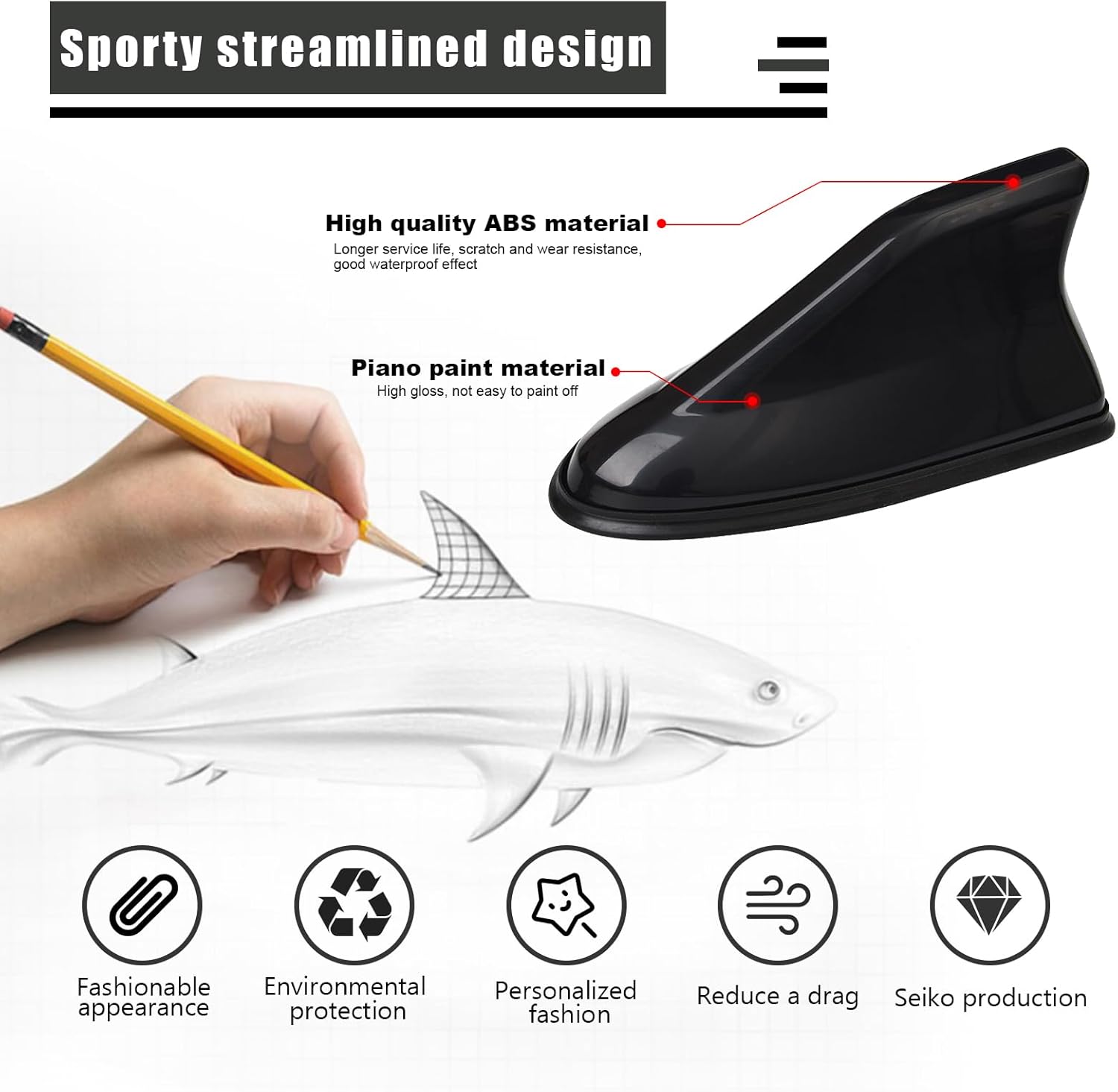1 antena de modificación de aleta de tiburón para automóvil, 6.2 pulgadas x 2.7 pulgadas x 3.0 pulgadas, antena de señal impermeable ABS con