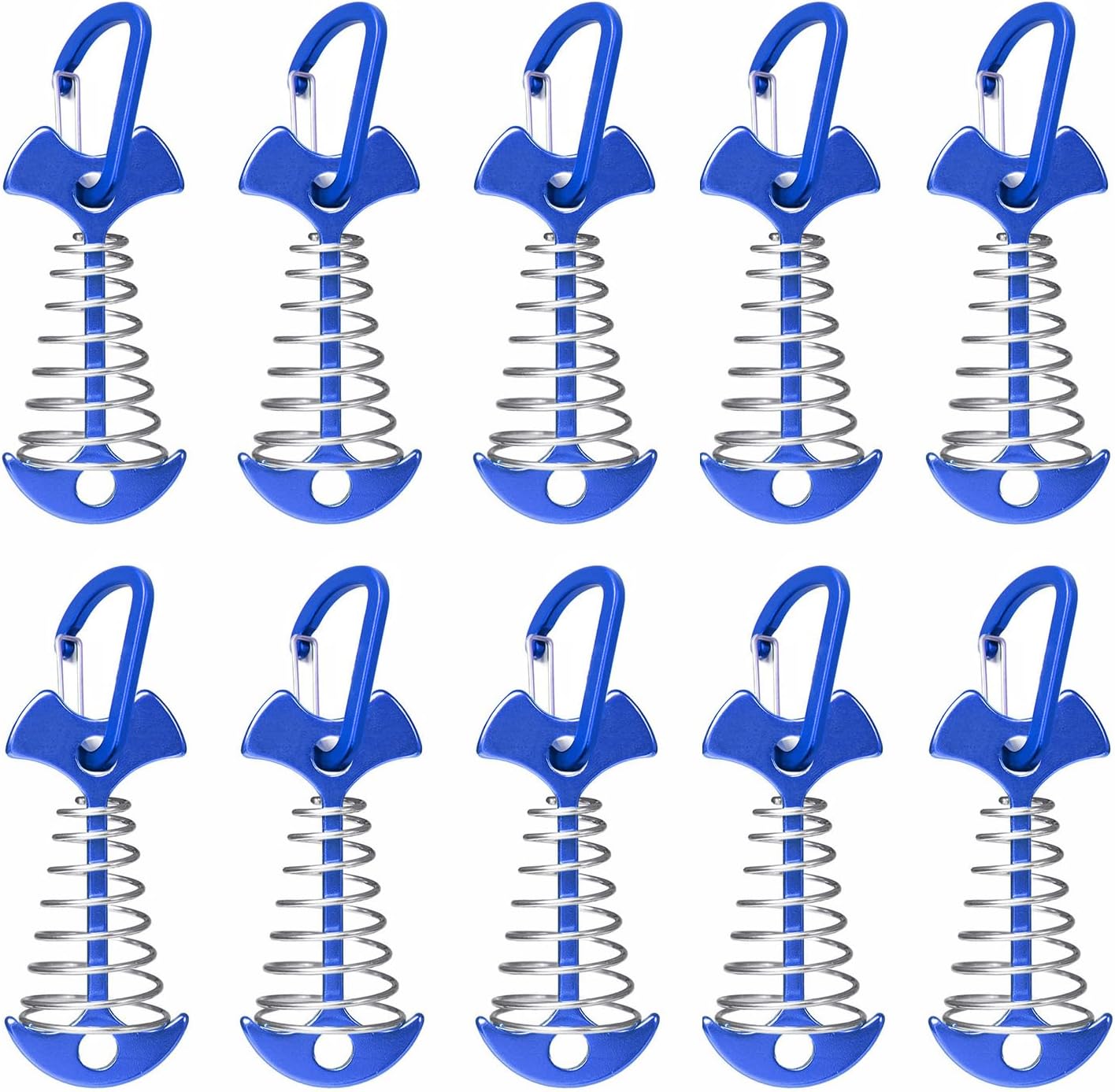 Fishbone – Estacas de anclaje para cubierta con mosquetones, estacas de aluminio para tienda de campaña con hebilla de resorte, estacas de tienda de