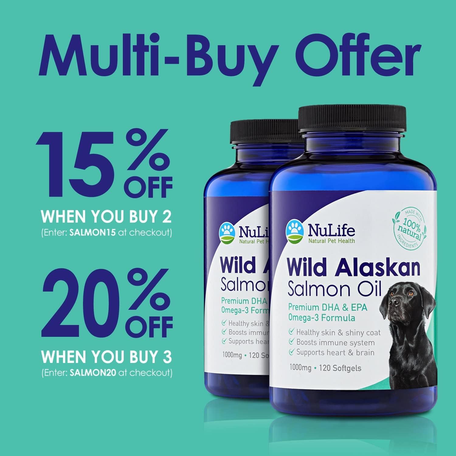 Aceite de salmón puro de Alaska salvaje para perros, suplemento de aceite de pescado Omega 3 para una piel saludable y un pelaje brillante, evita la