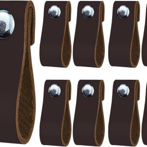 Tiradores de cuero para cajones, 8 pomos de cuero hechos a mano Geniune para gabinetes, puertas y cajones (marrón chocolate) Tiradores de cuero para cajones, 8 pomos de cuero hechos a mano Geniune para gabinetes, puertas y cajones (marrón chocolate)