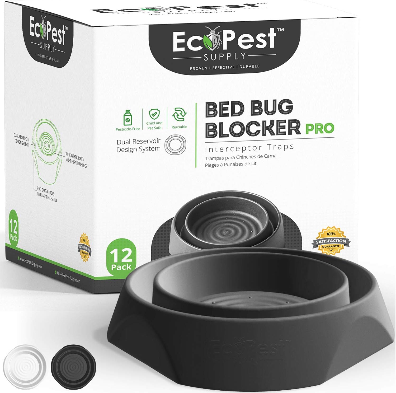 ECOPEST Interceptores de chinches de cama  Paquete de 12  Trampas interceptoras para bloqueadores de chinches (Pro)  Trampa de insectos, monitor y