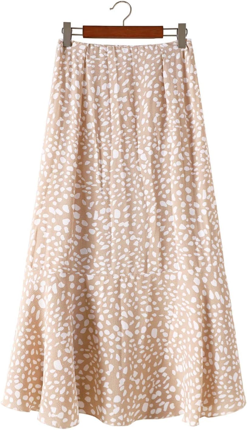 Bravetoshop – Falda midi de cintura alta con estampado floral bohemio para mujer, falda asimétrica con volantes y dobladillo acampanado