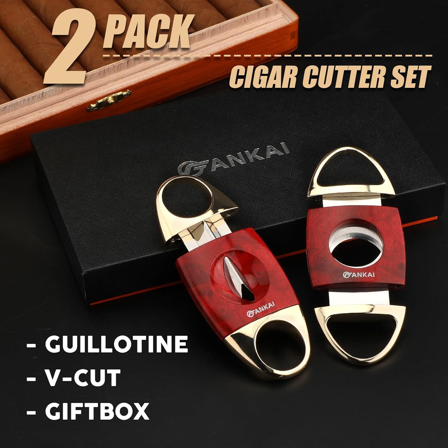 FANKAI Juego de cortadores de puros, cortadores en V, accesorios de guillotina de hasta 60, corte perfecto, regalo ideal para el día del padre,