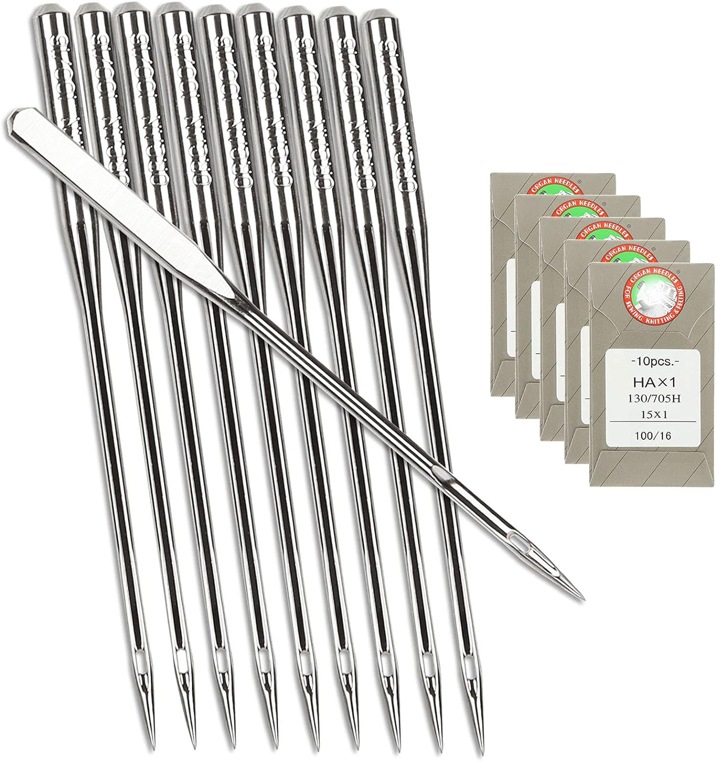 50 agujas de máquina de coser para Brother, tamaño 10016 130705H HAx1 agujas de máquina de bordar para máquina de coser Brother (paquete de 5 10