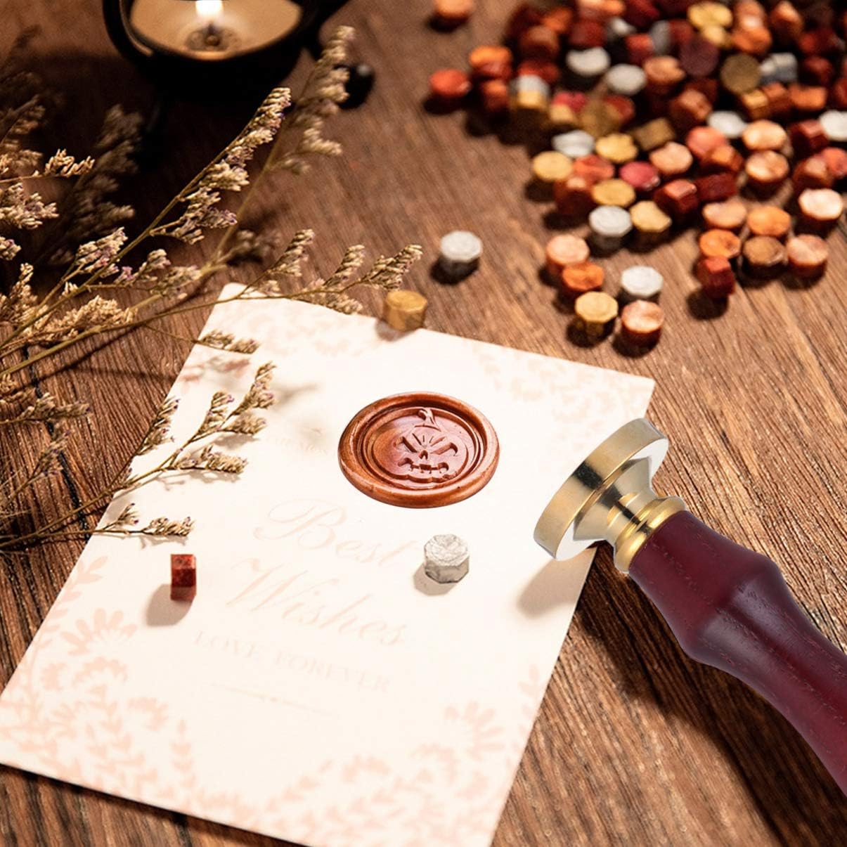 EXCEART Sello de cera de esqueleto de calabaza de Halloween, sobre de bricolaje, diario, álbum de recortes (rojo oscuro)
