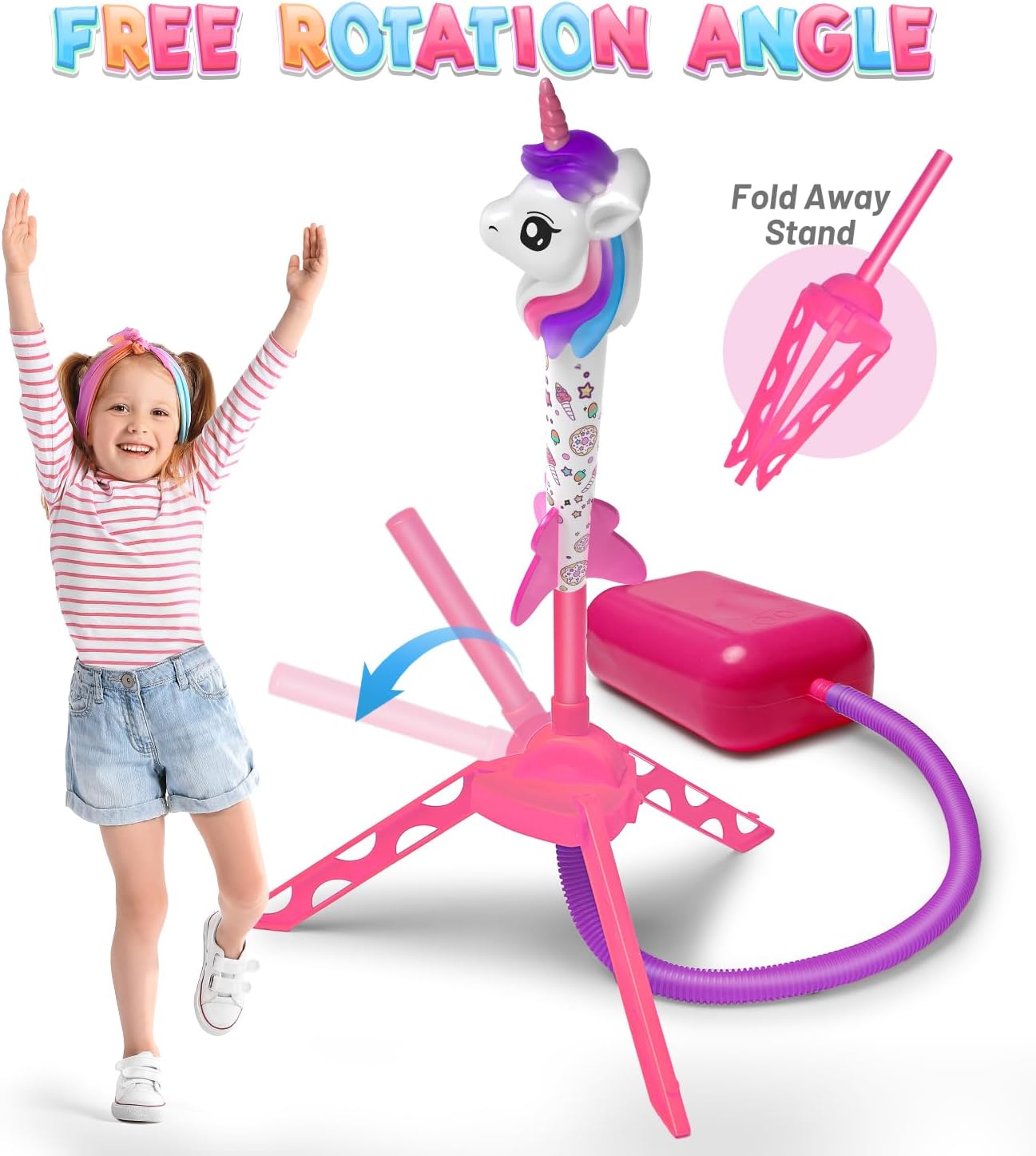 beefunni Lanzacohetes de unicornio para niñas, 4 juguetes de unicornio para exteriores, regalos de cumpleaños de Navidad para niñas de 2 a 4 a 6